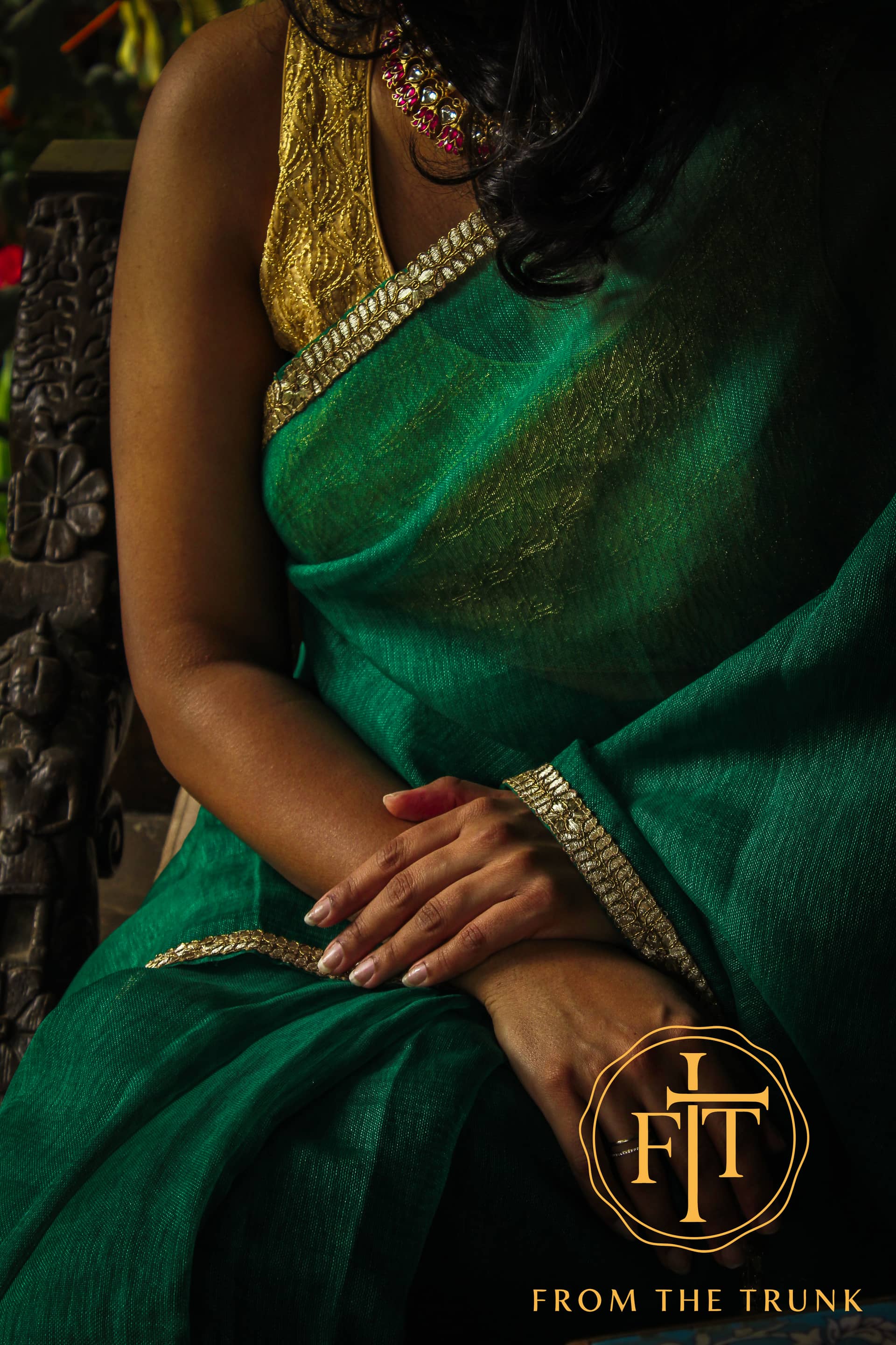 Pachai Linen Blend, pre-loved Linen Blend saree from From the Trunk