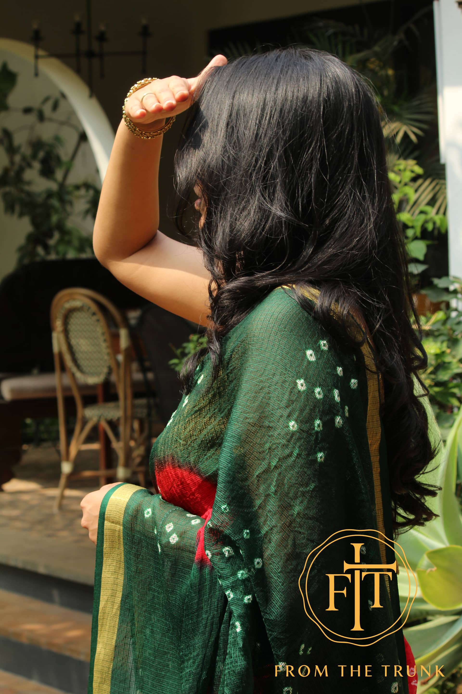 Kempu Pachai & Bandhani, pre-loved Silk saree from From the Trunk