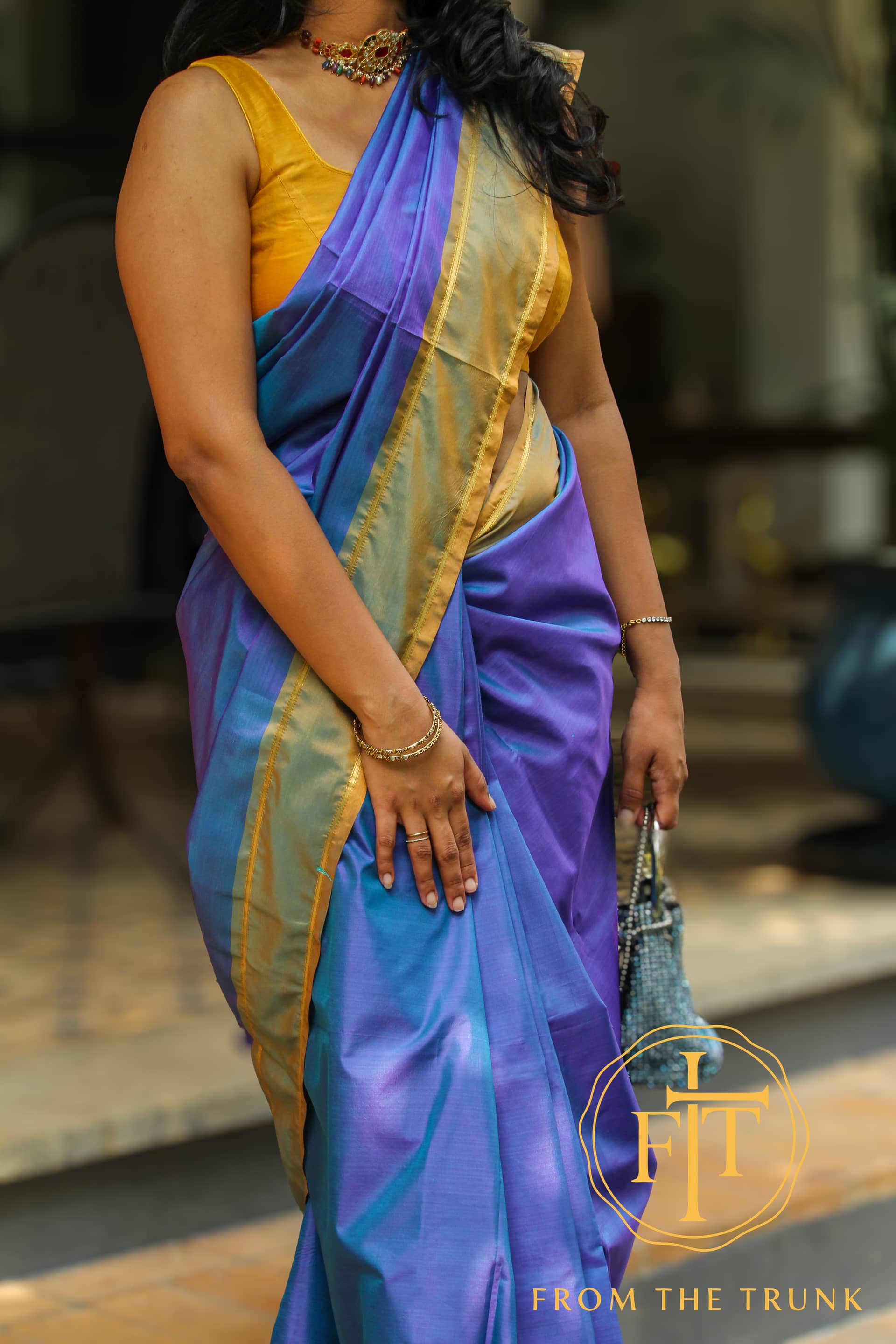 Nila Blue Gold Zari Silk, pre-loved Silk saree from From the Trunk