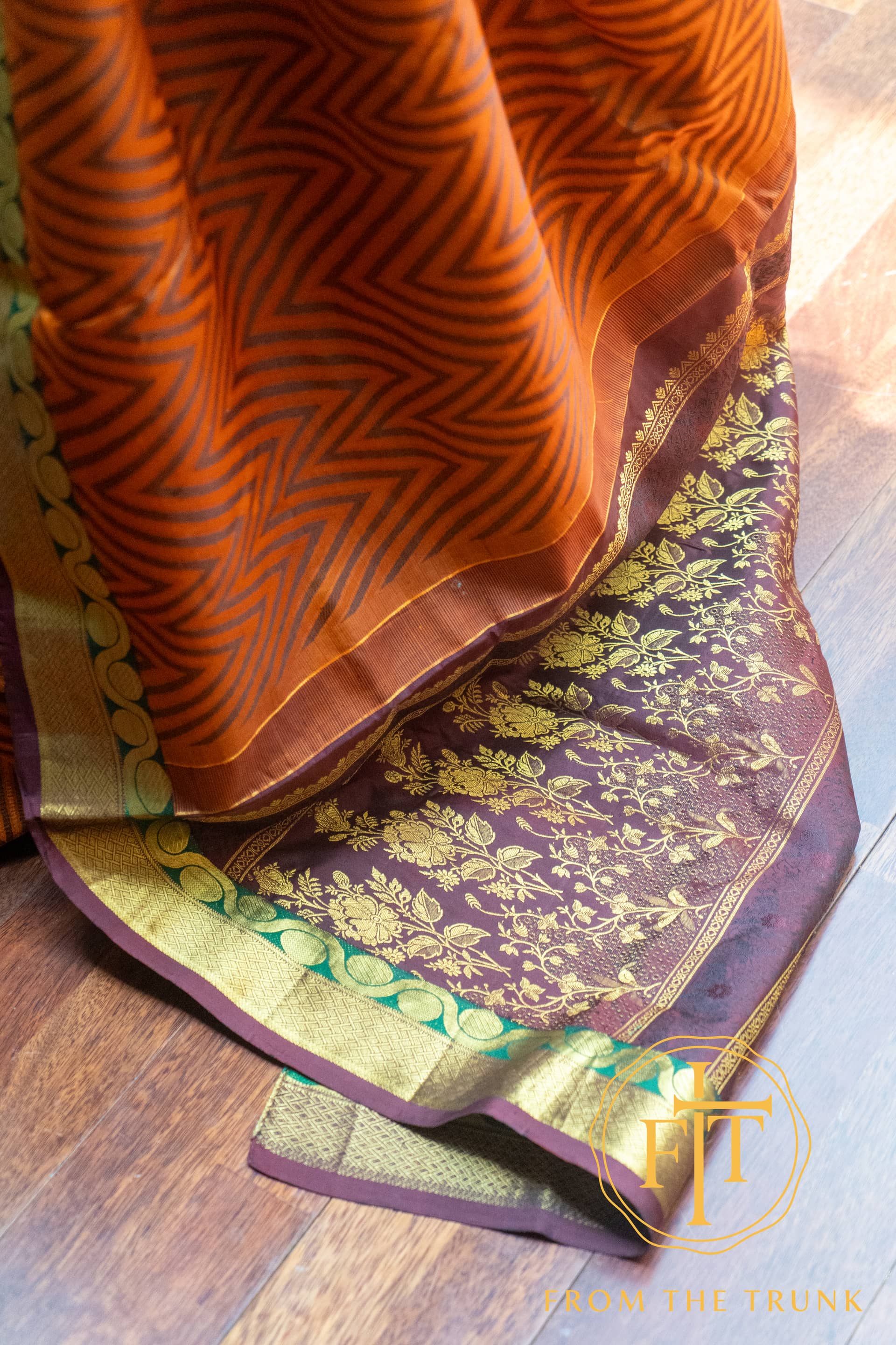 Kanchipuram Burnt Orange Heirloom Silk, pre-loved Kanjeevaram saree from From the Trunk