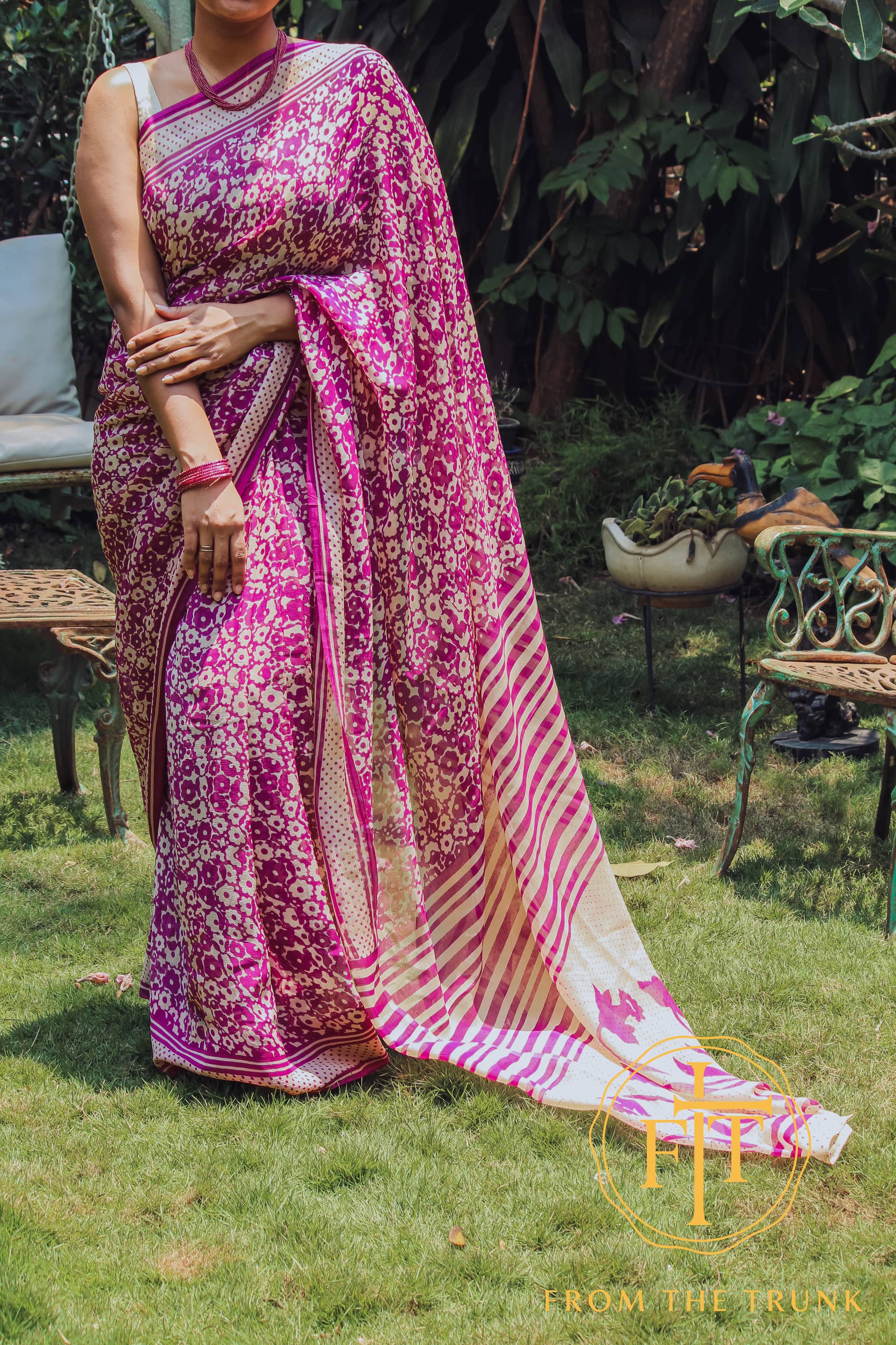 Pressed Bloom Sheer Chiffon, pre-loved Chiffon saree from From the Trunk