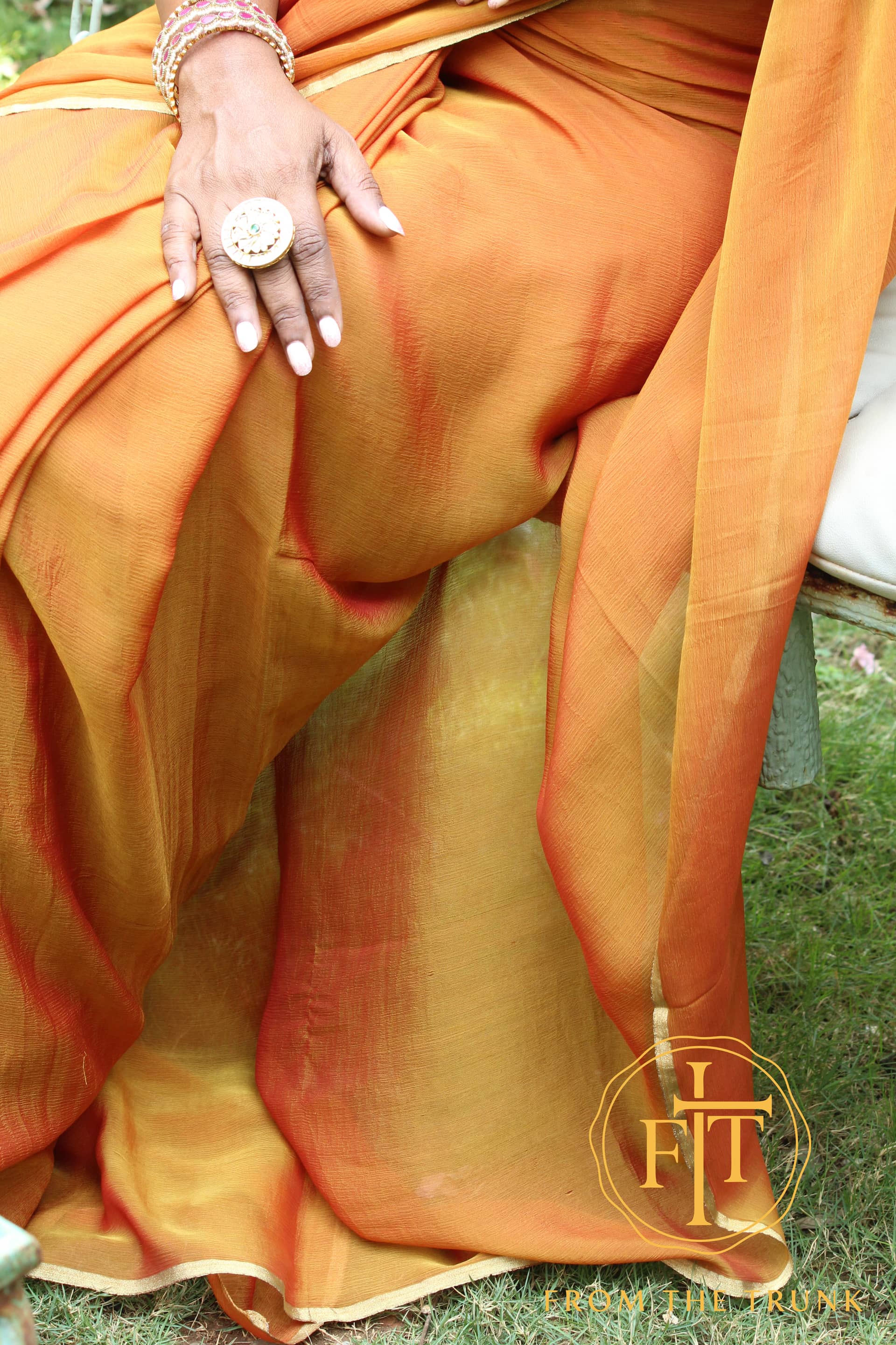 Kesari Sunset Chiffon Saree, pre-loved Chiffon saree from From the Trunk
