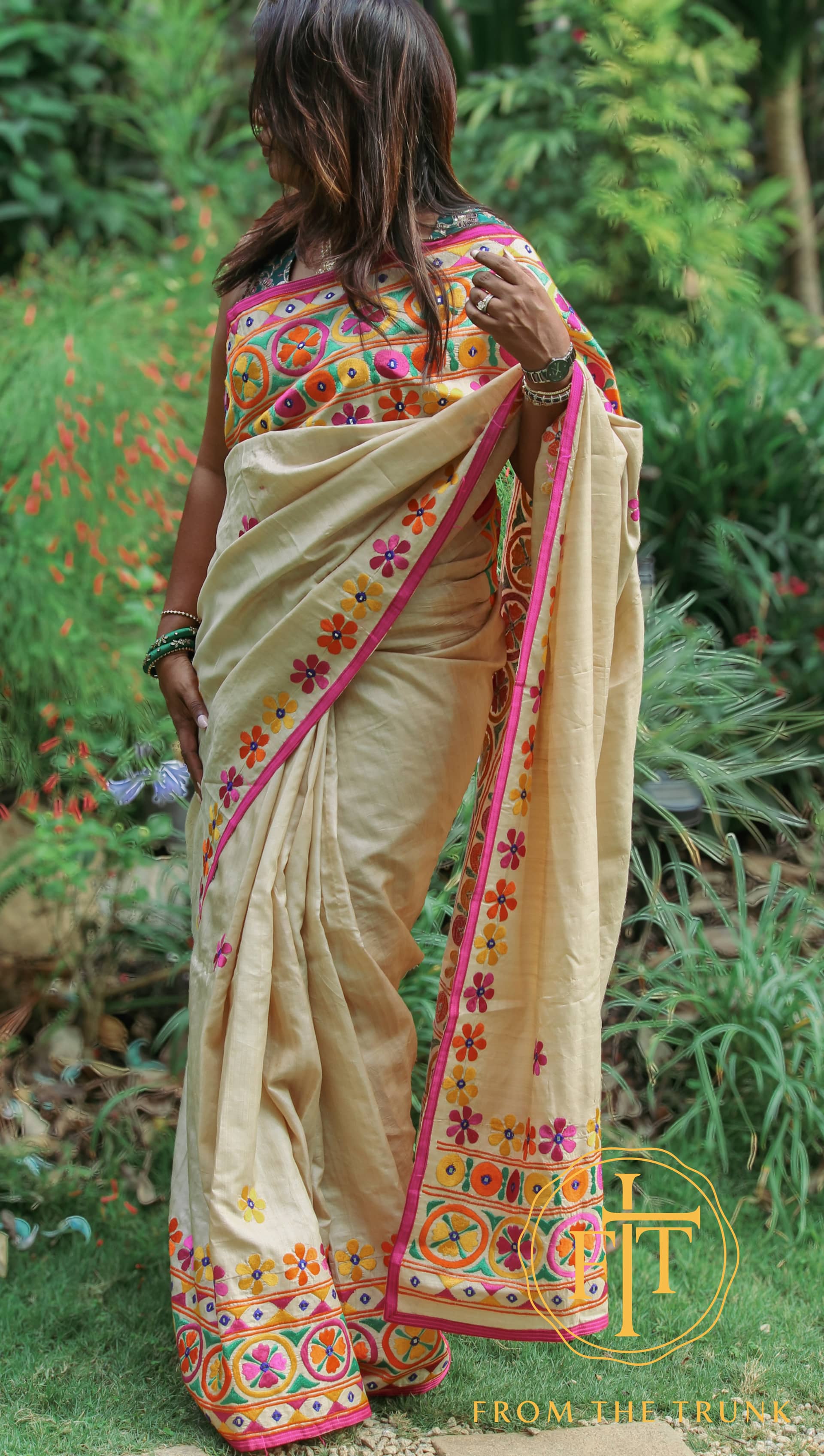 Ivory bloom cotton, pre-loved Cotton saree from From the Trunk