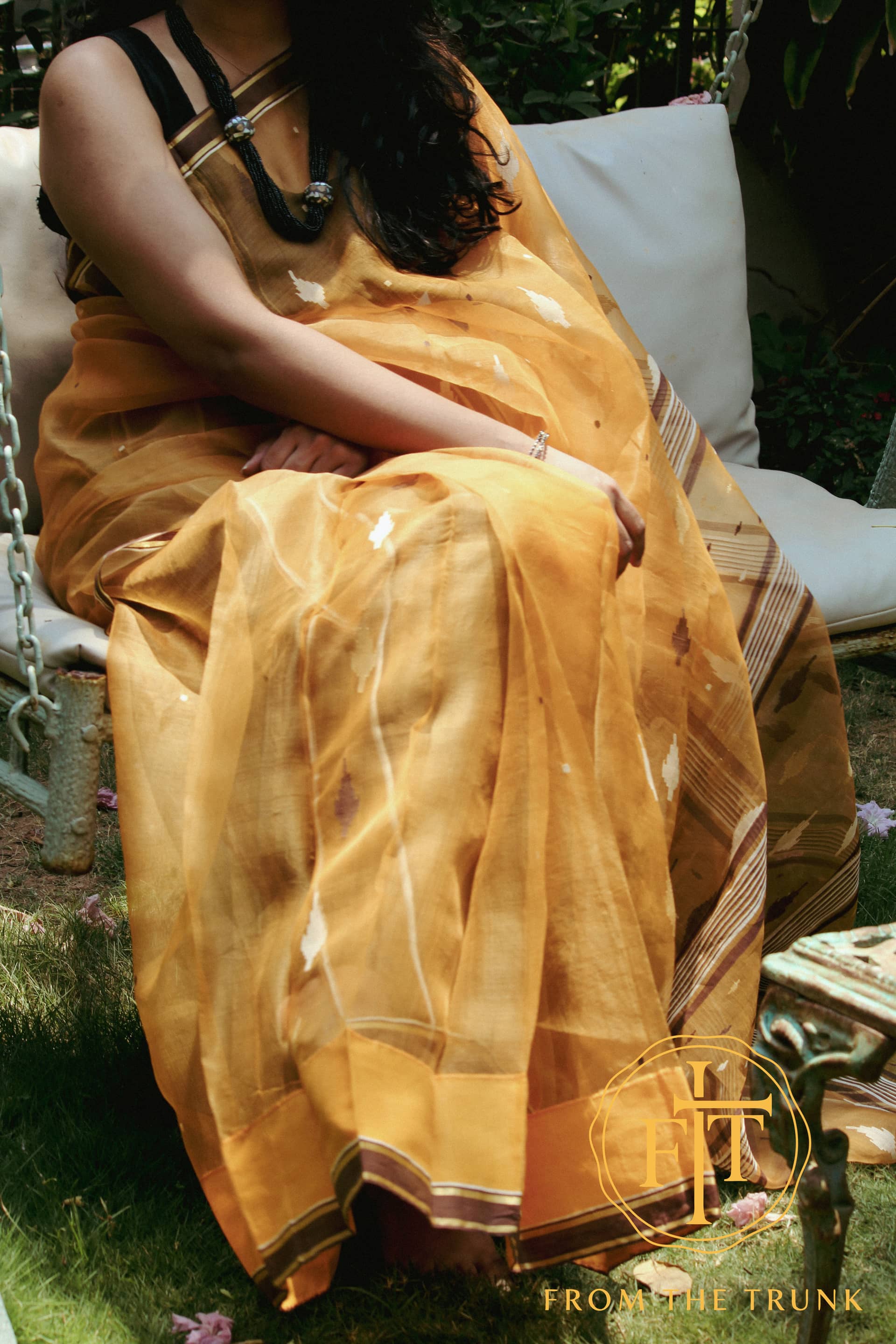 Harvest gold, pre-loved Organza saree from From the Trunk