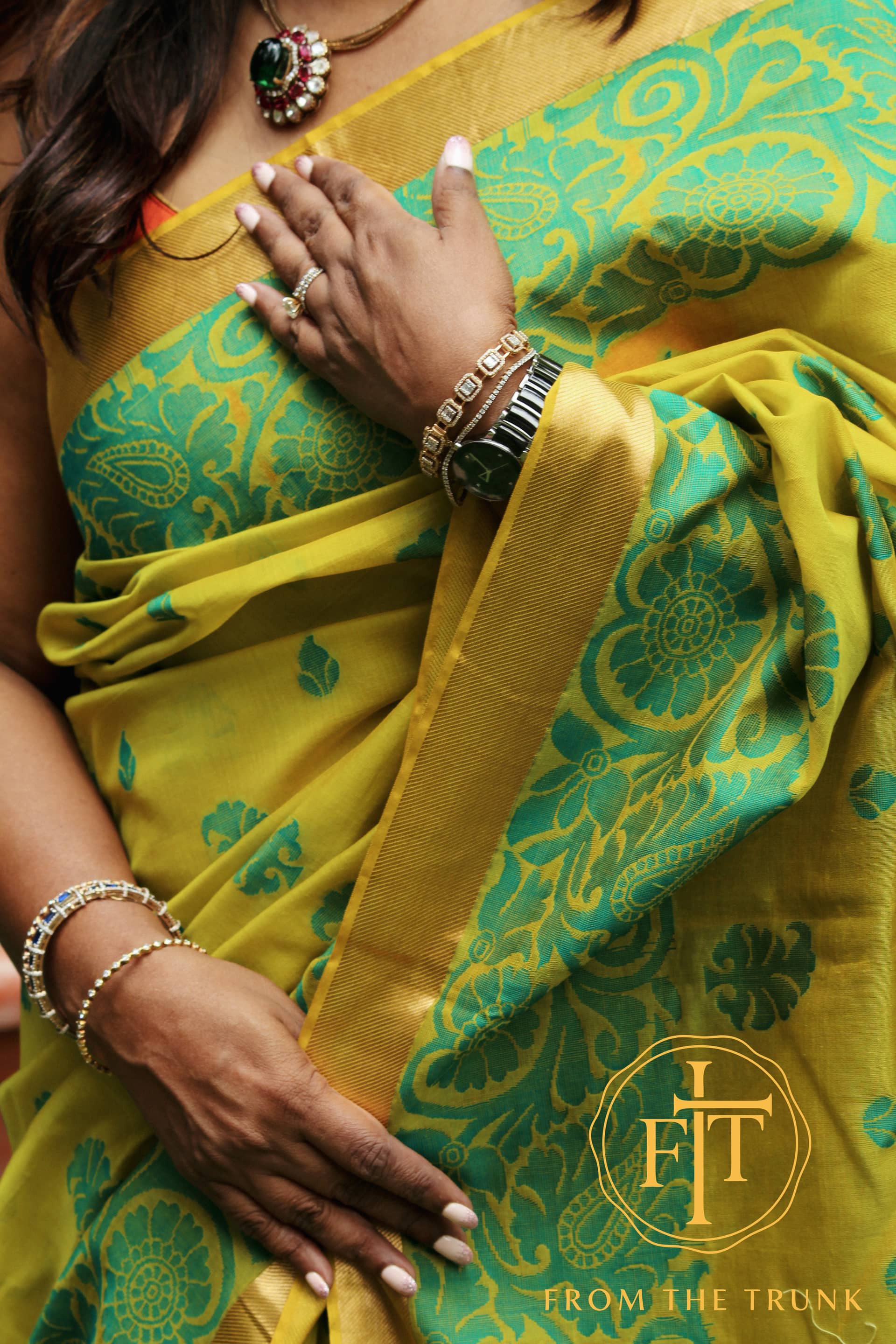 Marigold & Moss cotton, pre-loved Cotton saree from From the Trunk