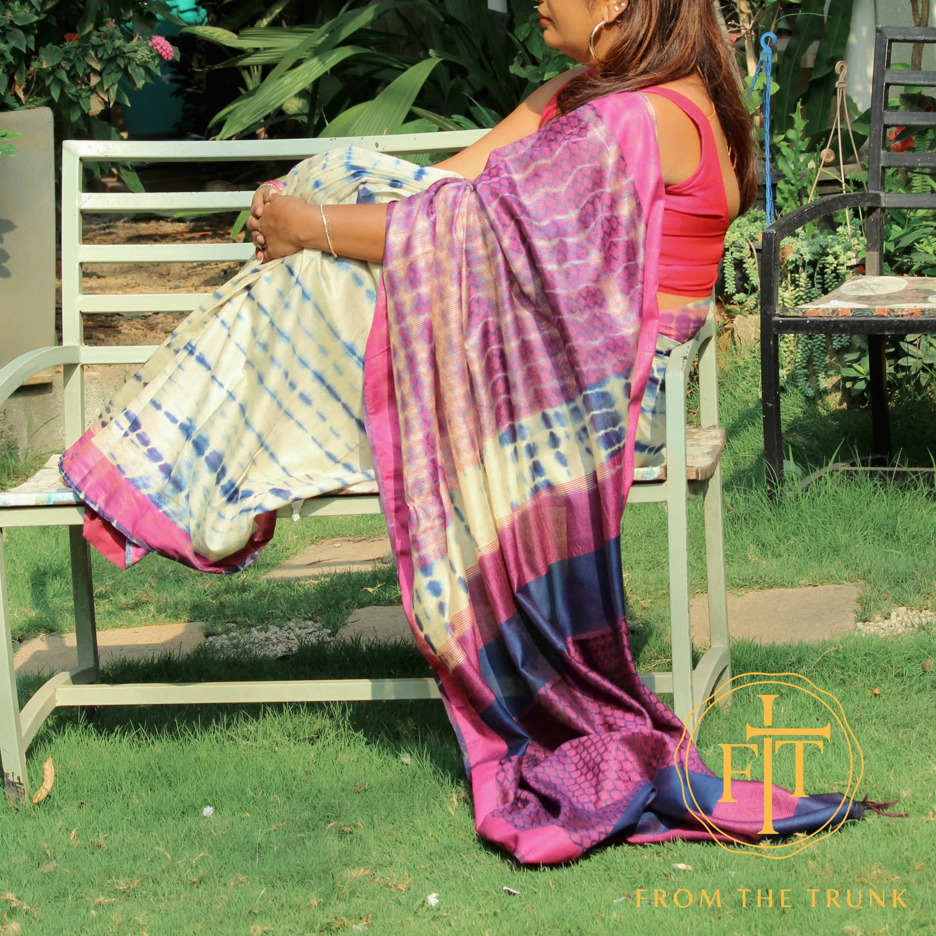 Indigo & Plum Tied Silk Saree, pre-loved Silk saree from From the Trunk