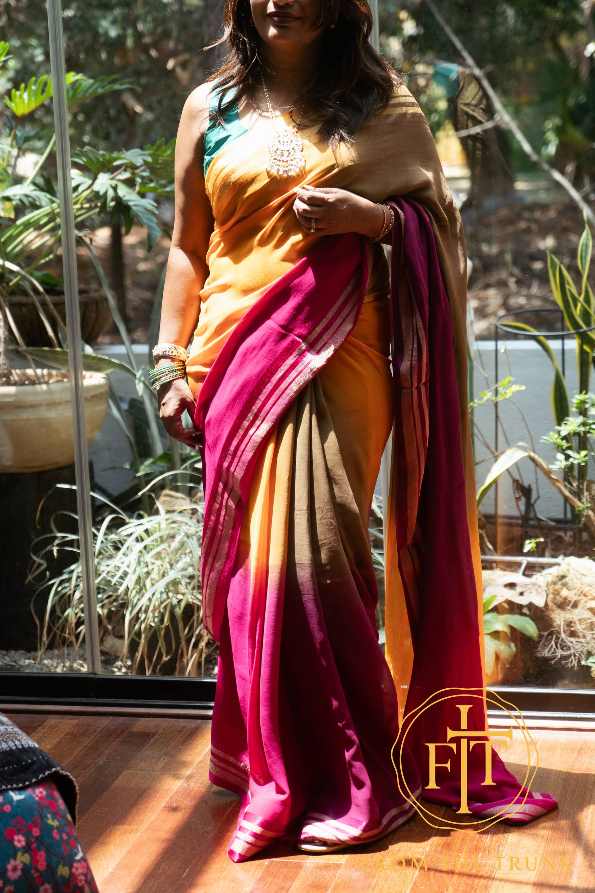 Sunset Ombré Chiffon Draped Dream, pre-loved Chiffon saree from From the Trunk