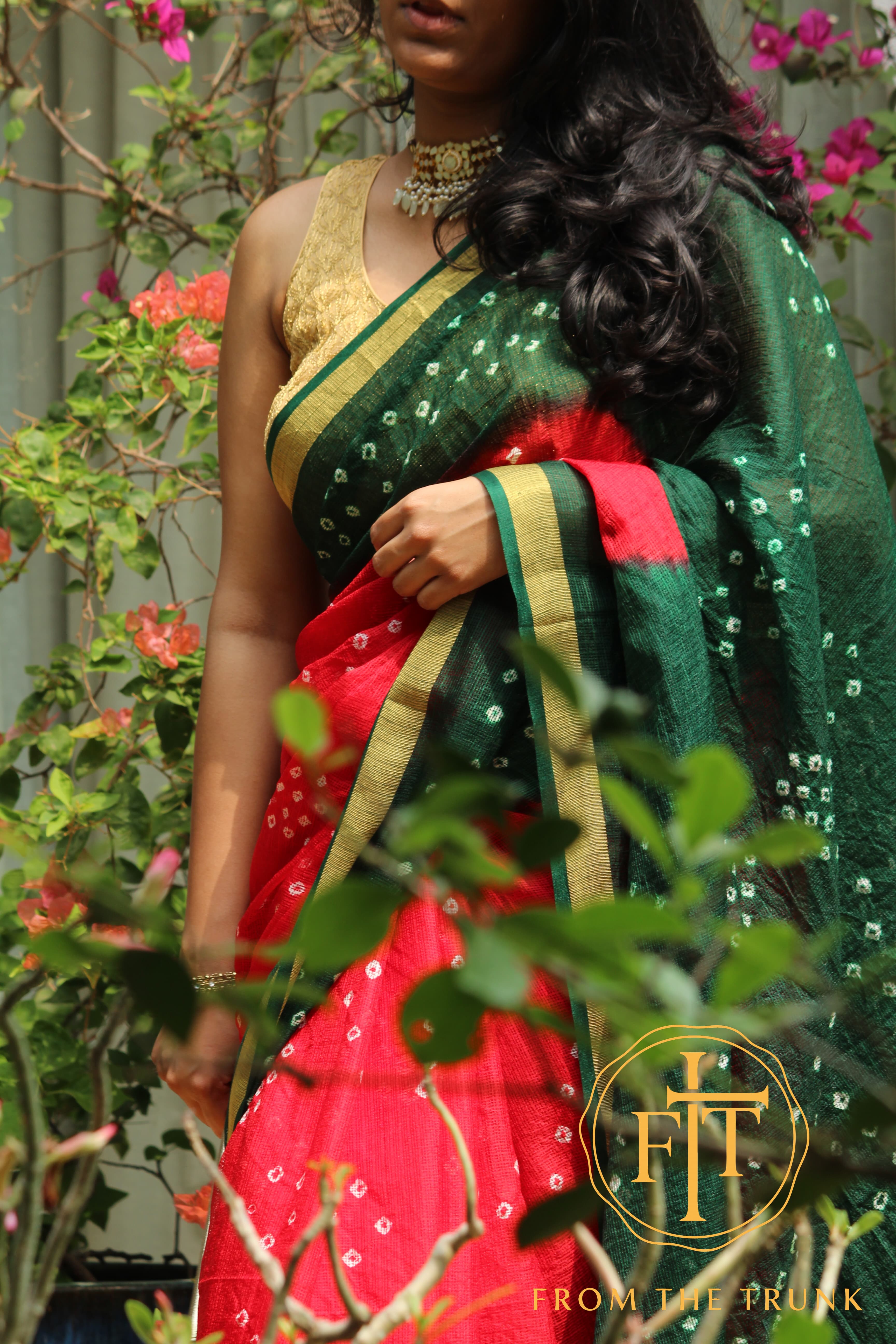 Kempu Pachai & Bandhani