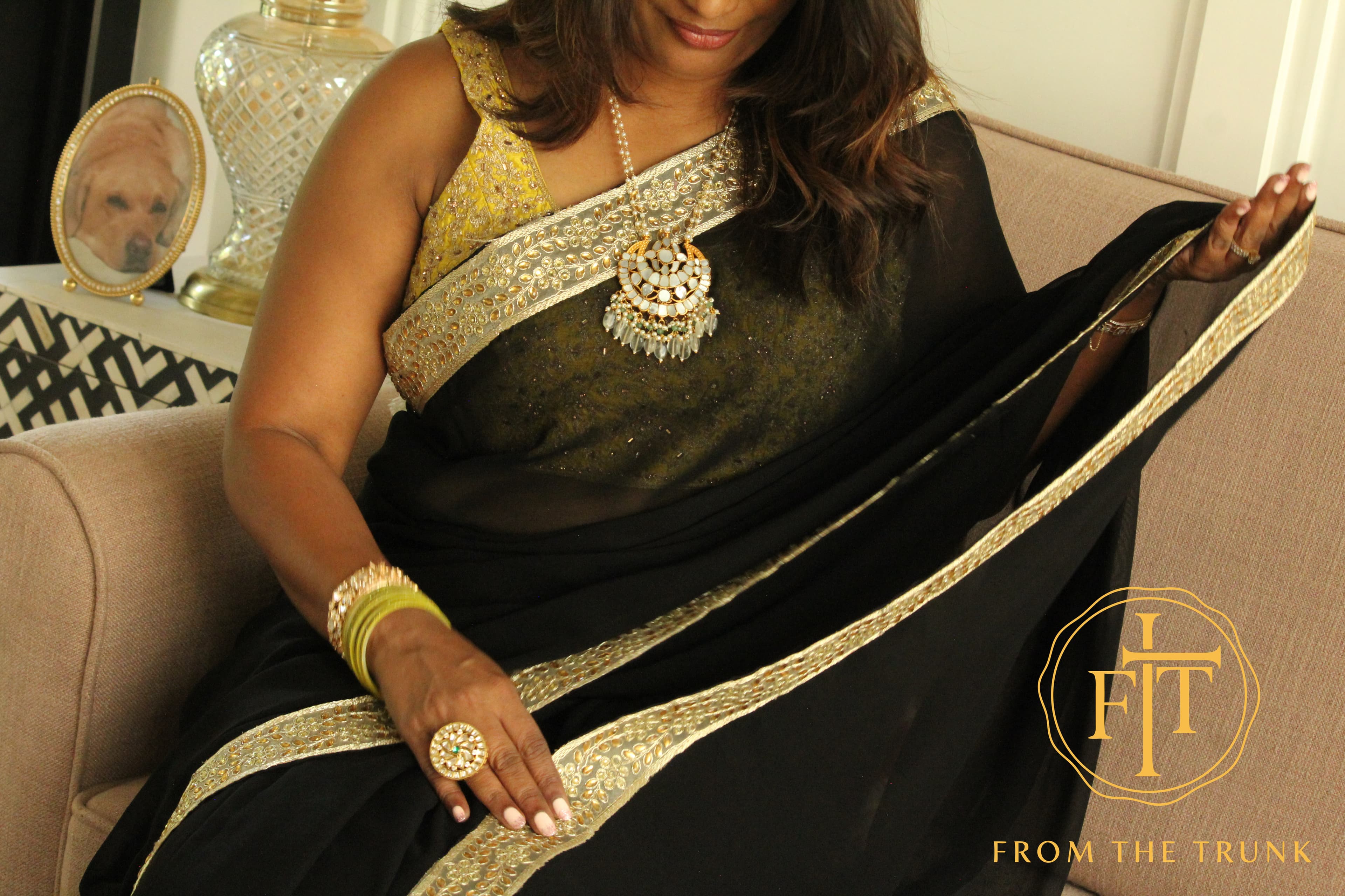 Midnight Gold Embroidered Georgette