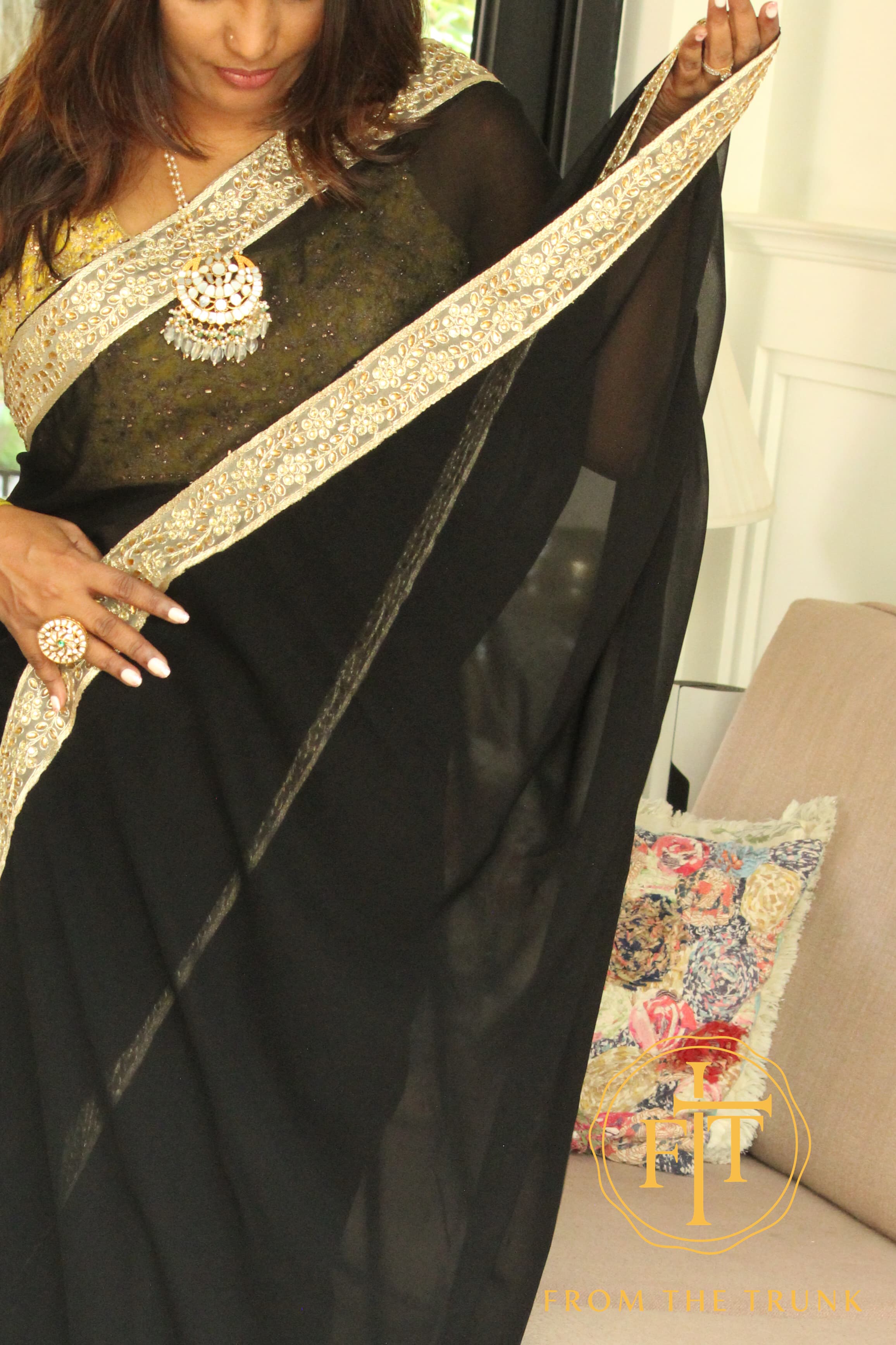 Midnight Gold Embroidered Georgette