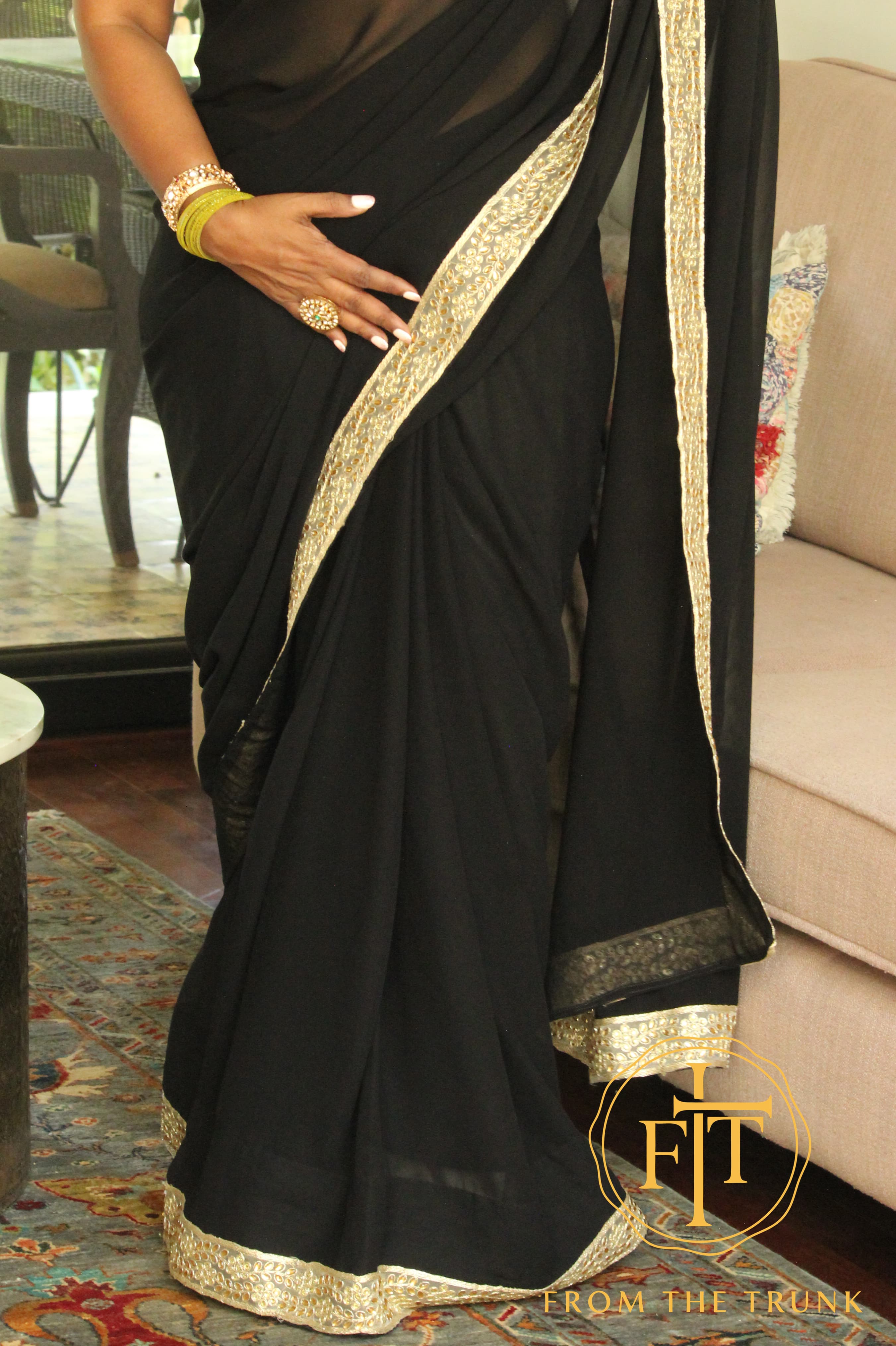 Midnight Gold Embroidered Georgette