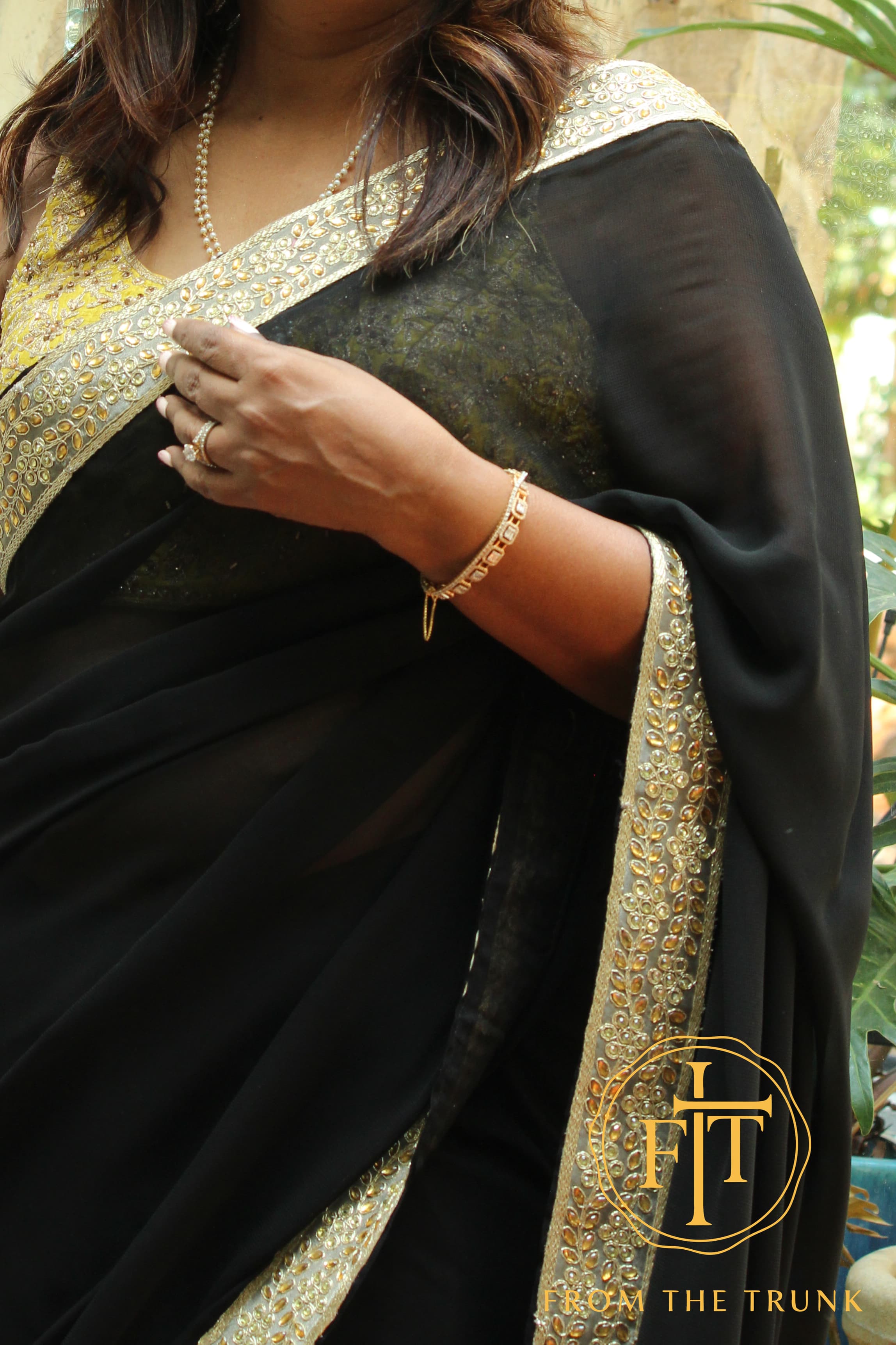 Midnight Gold Embroidered Georgette