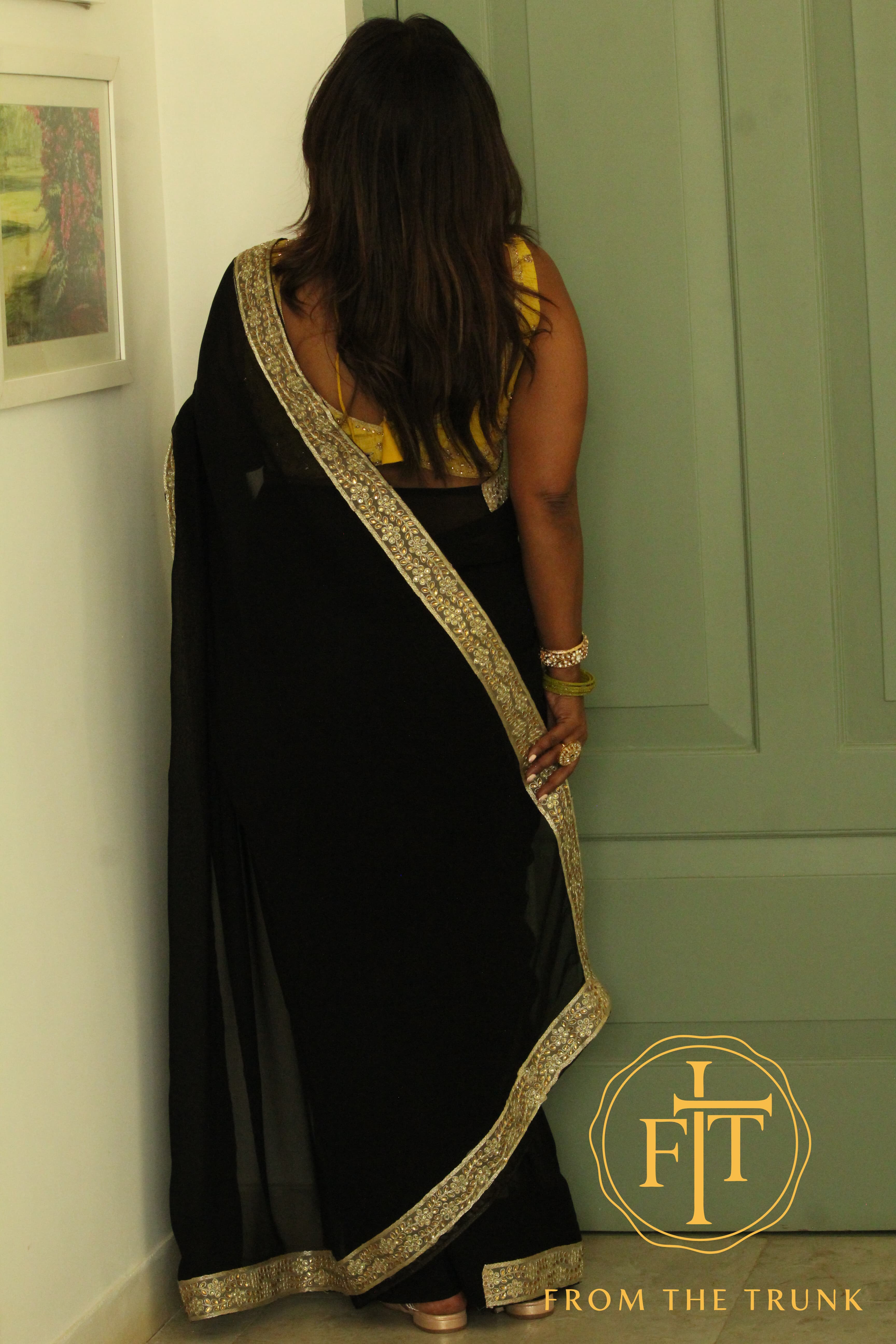 Midnight Gold Embroidered Georgette