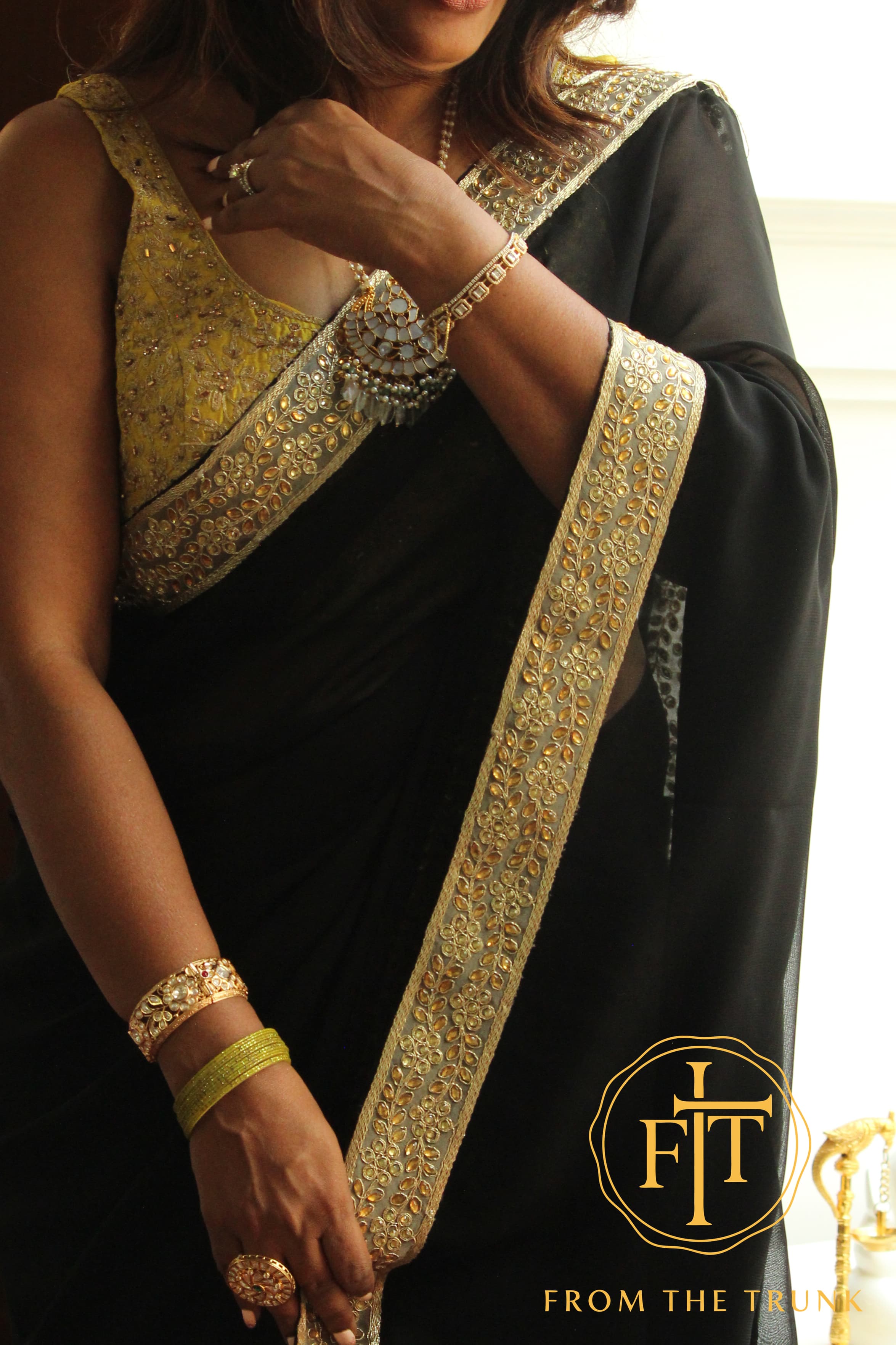 Midnight Gold Embroidered Georgette