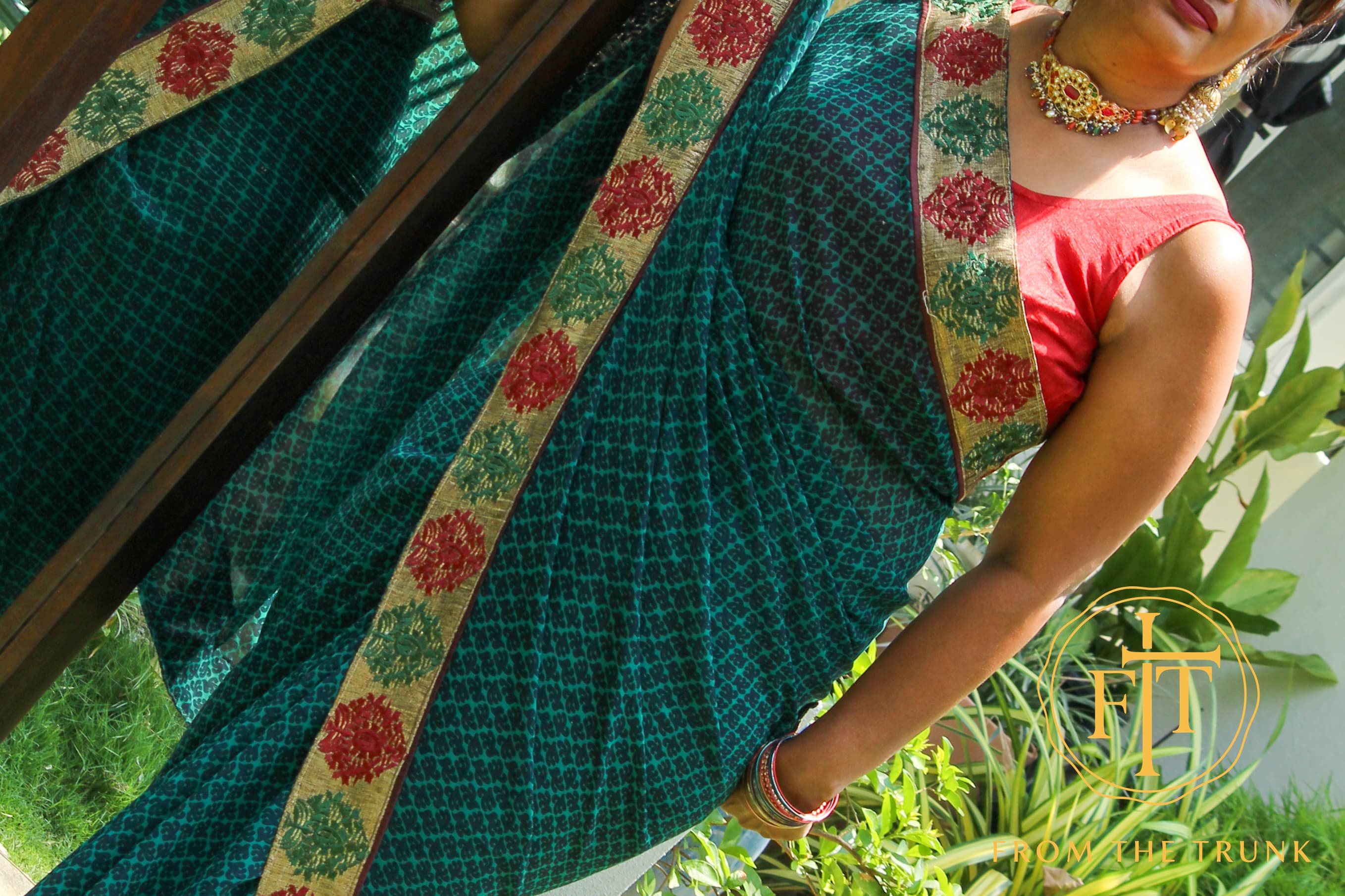 Green Chiffon with fancy border