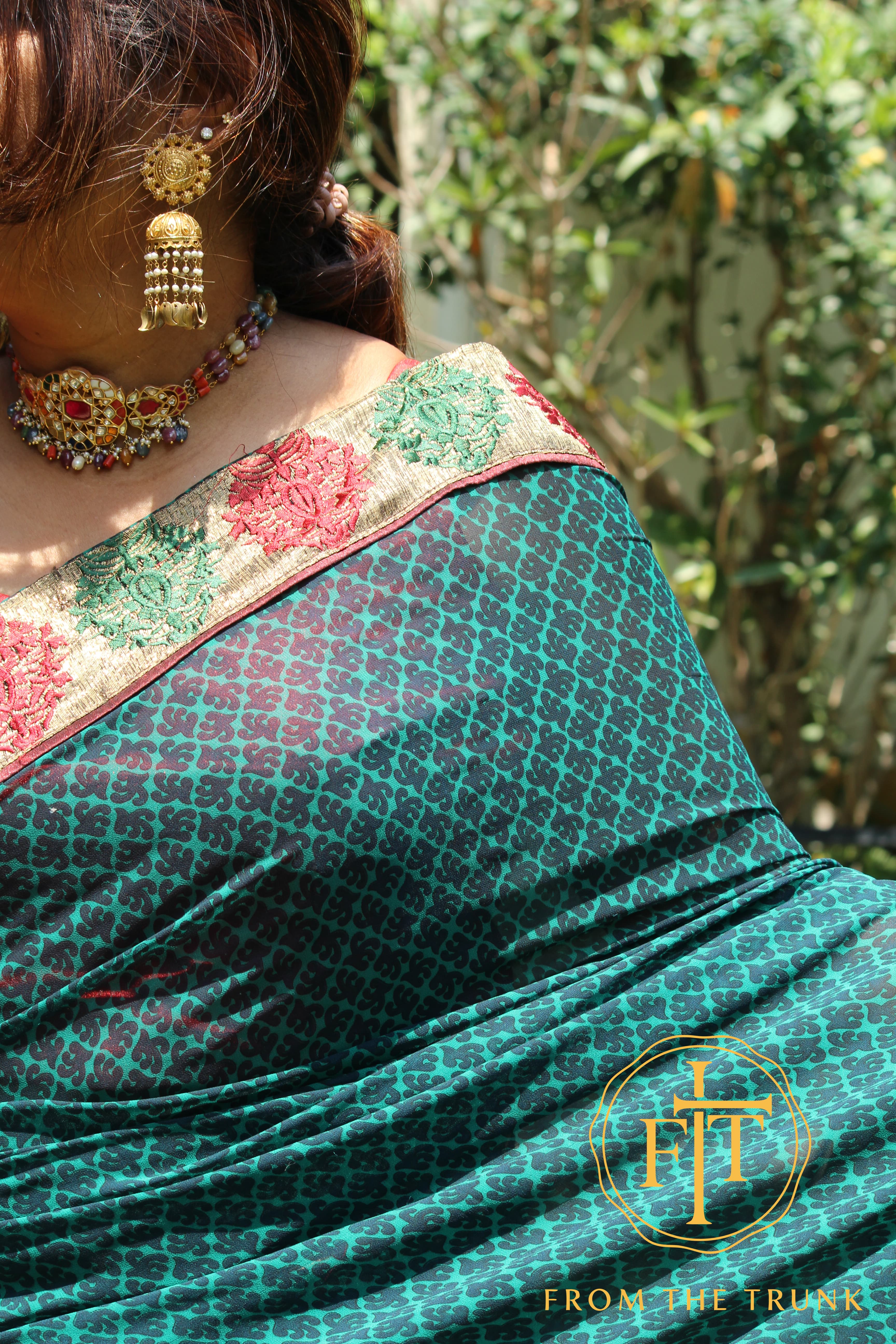 Green Chiffon with fancy border