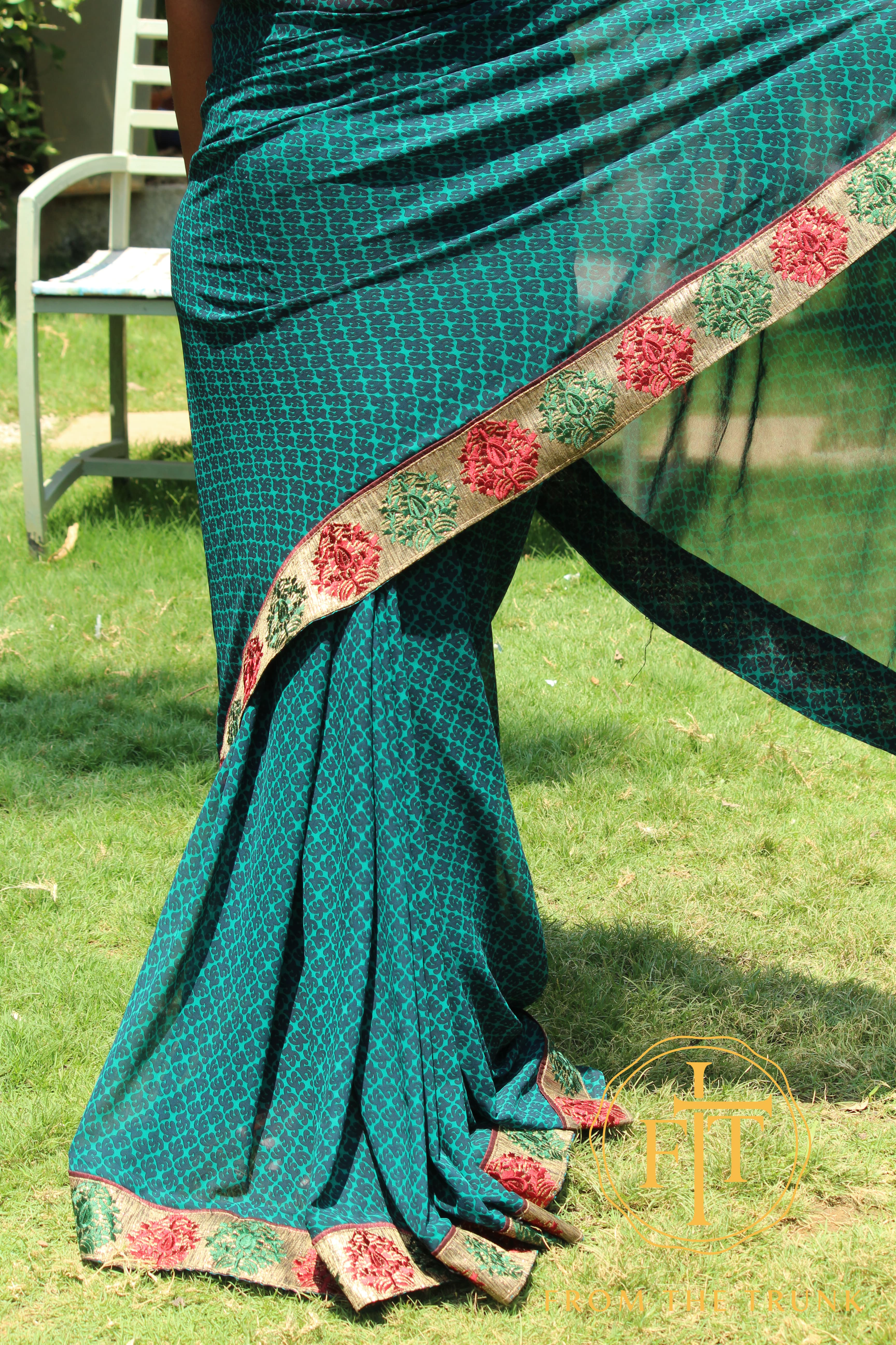 Green Chiffon with fancy border