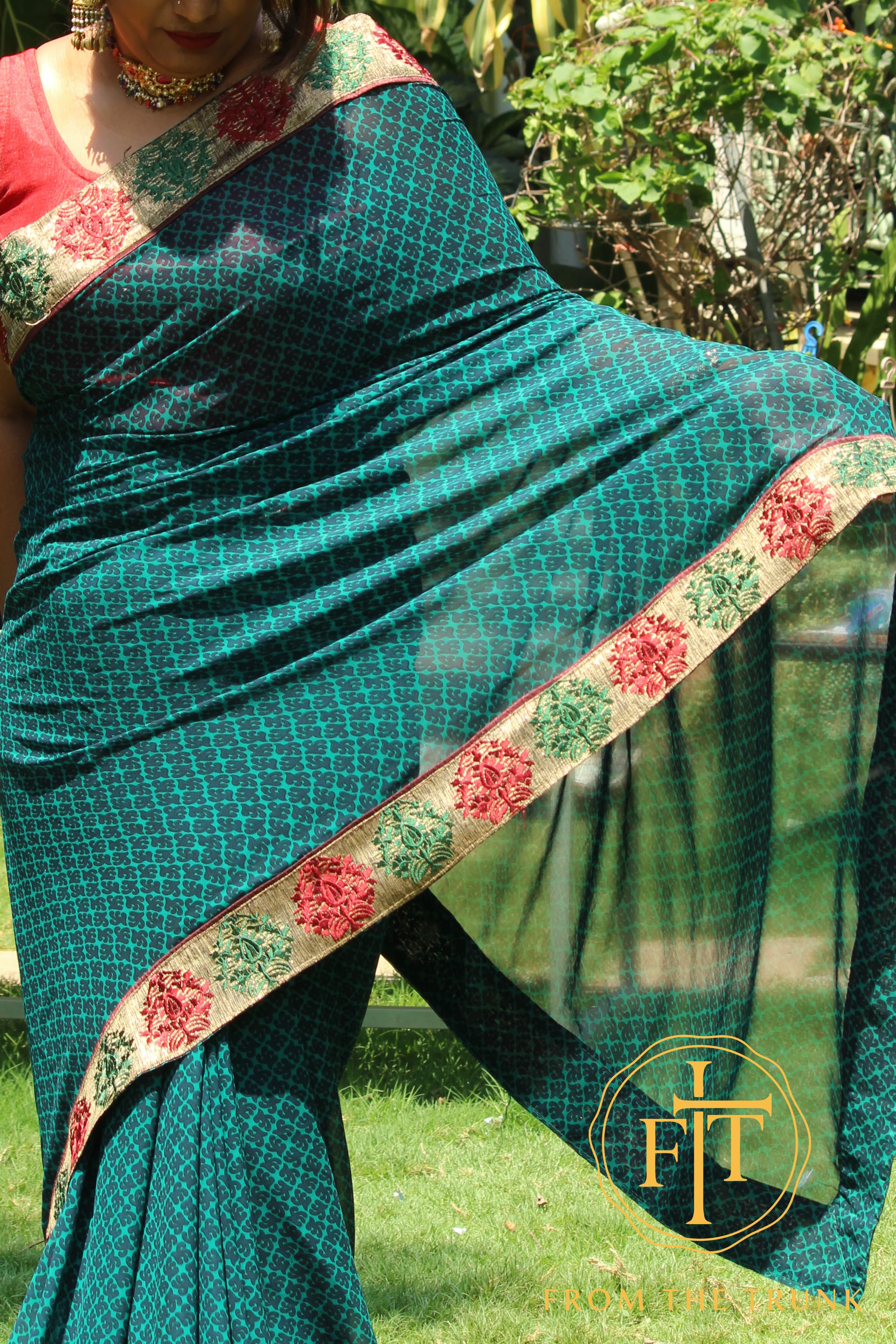 Green Chiffon with fancy border