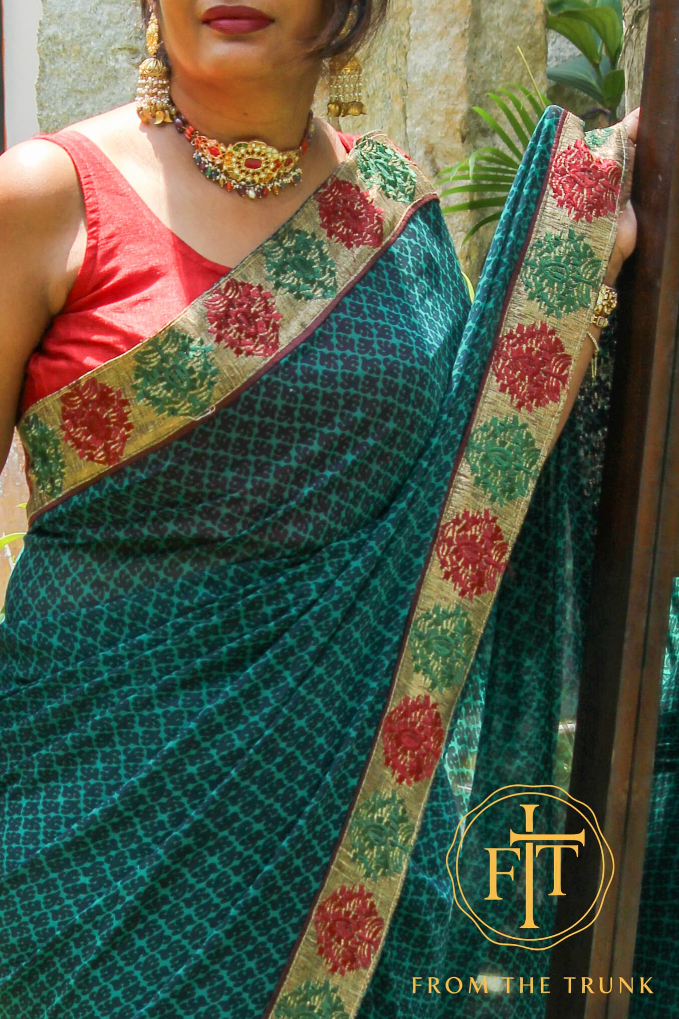 Green Chiffon with fancy border