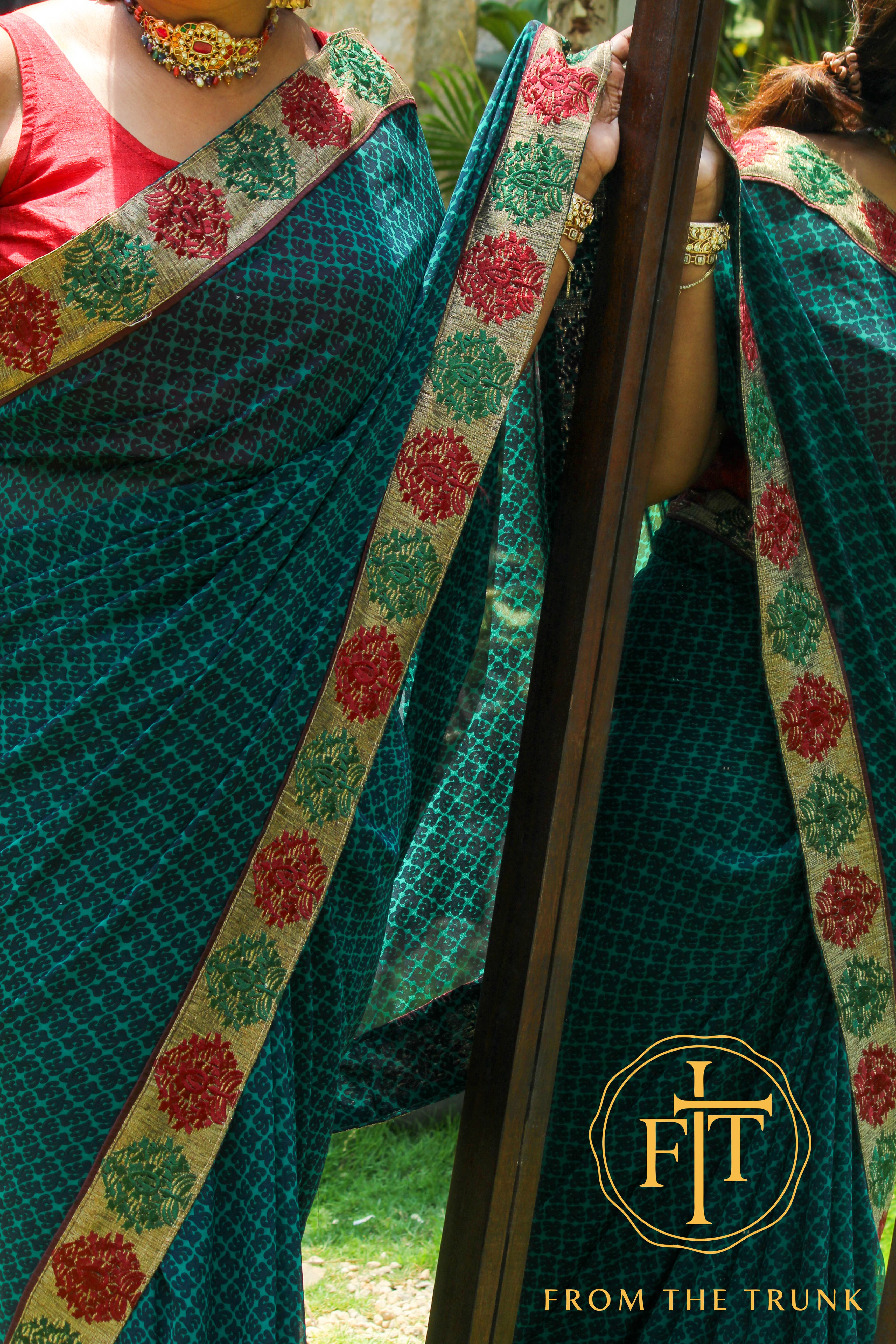 Green Chiffon with fancy border