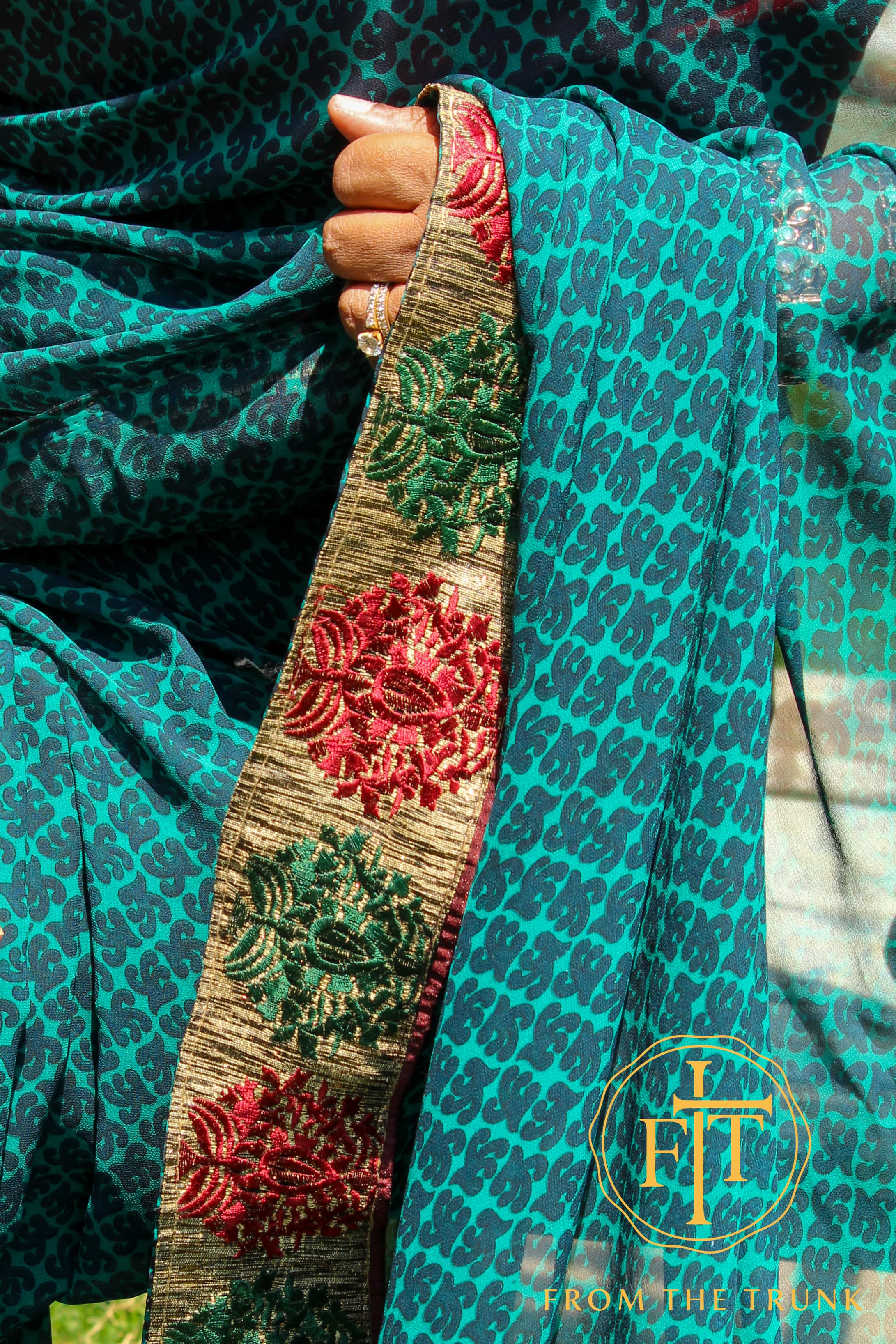 Green Chiffon with fancy border