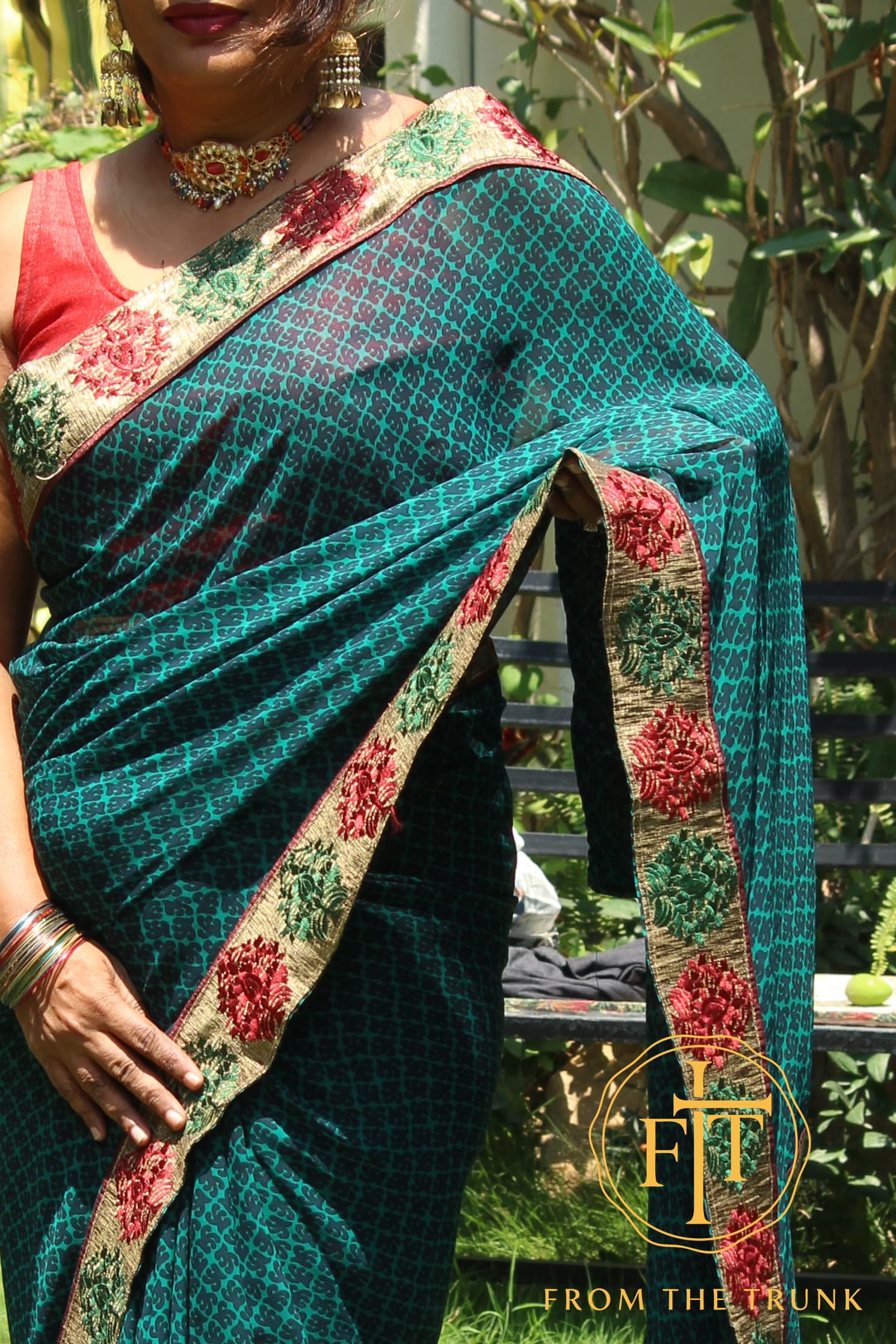 Green Chiffon with fancy border