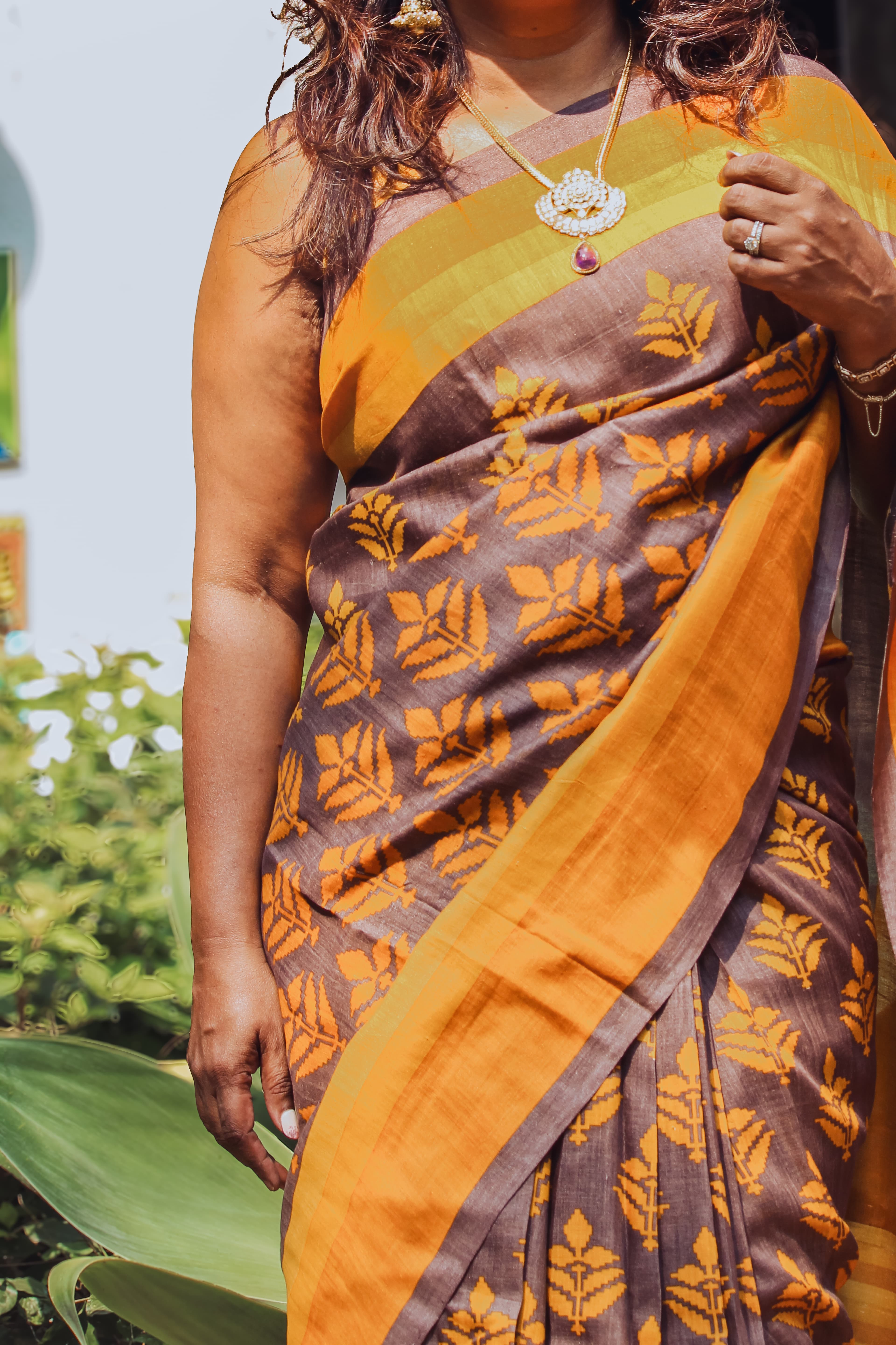 Brown and Mustard light Silk