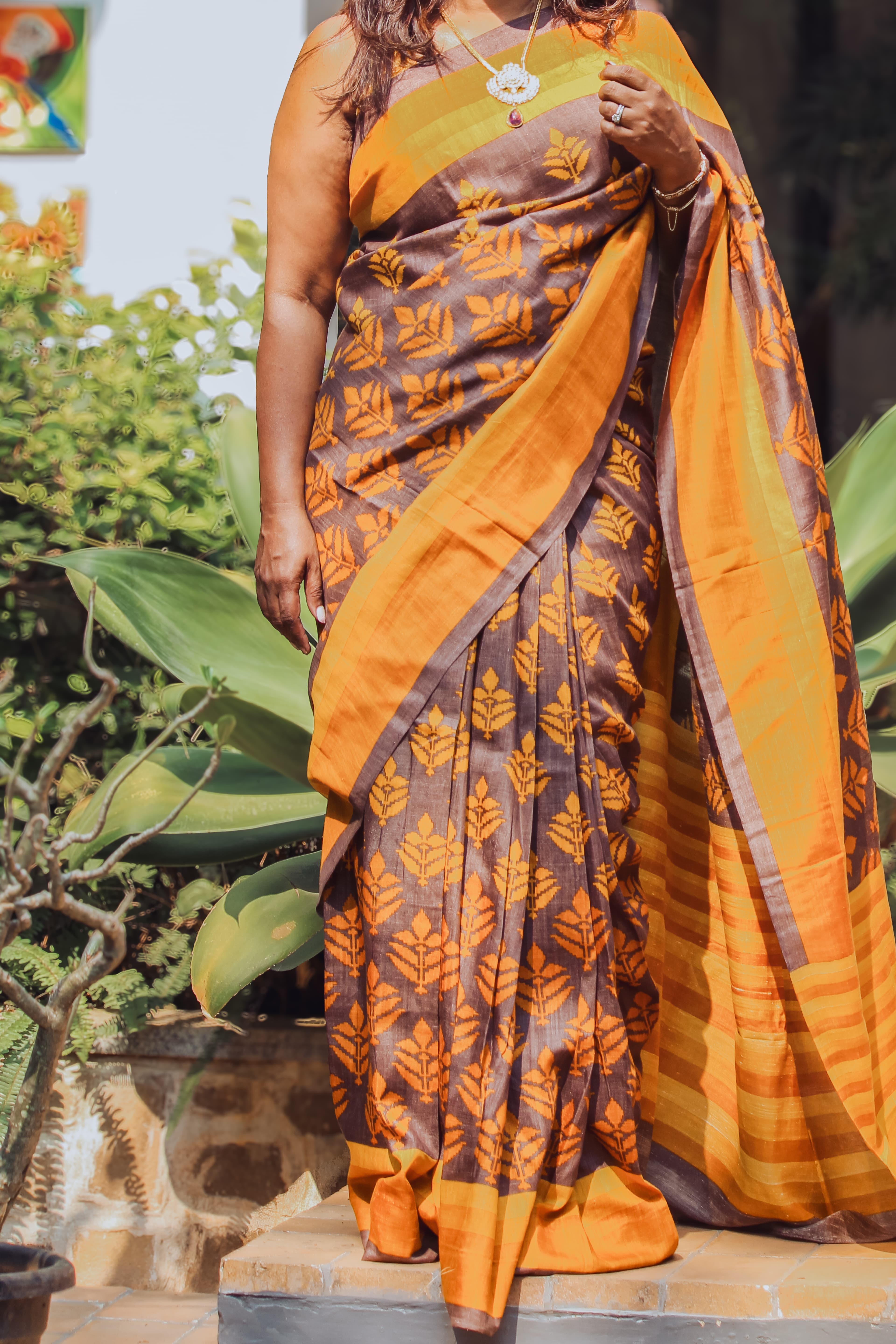 Brown and Mustard light Silk