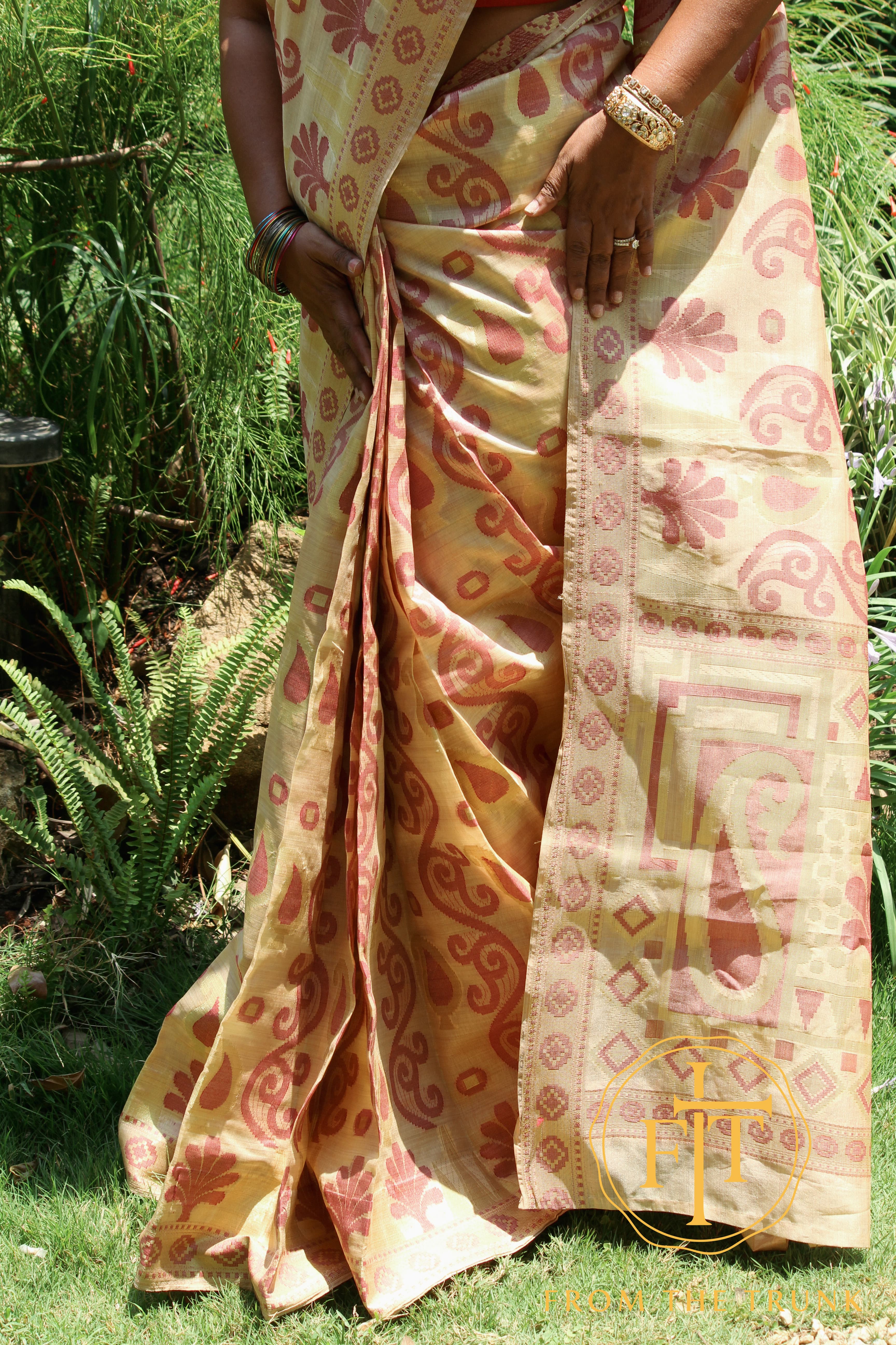 Beige organza with peach bloom