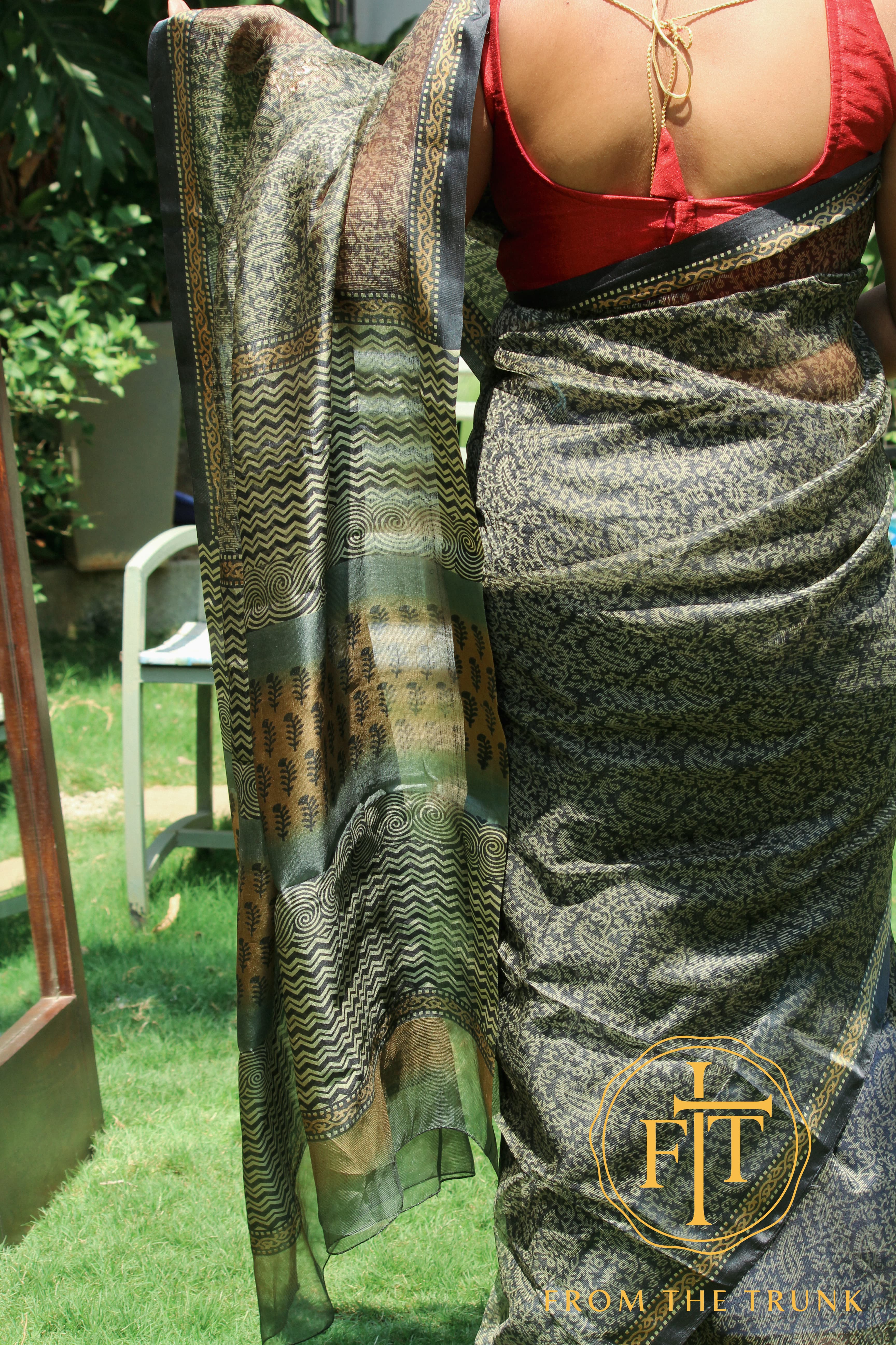 Charcoal gold organza heirloom drape