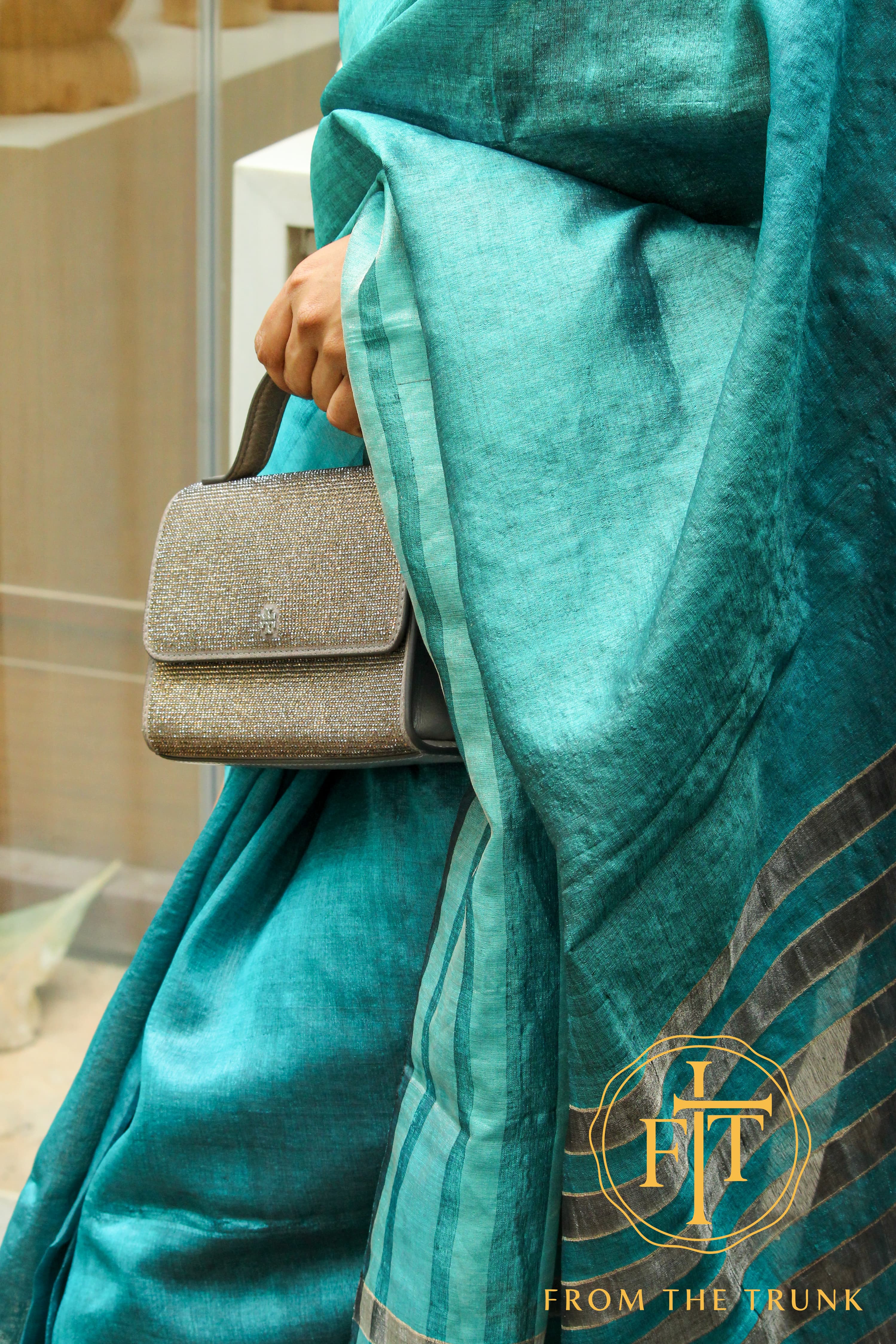 Teal moody silk saree