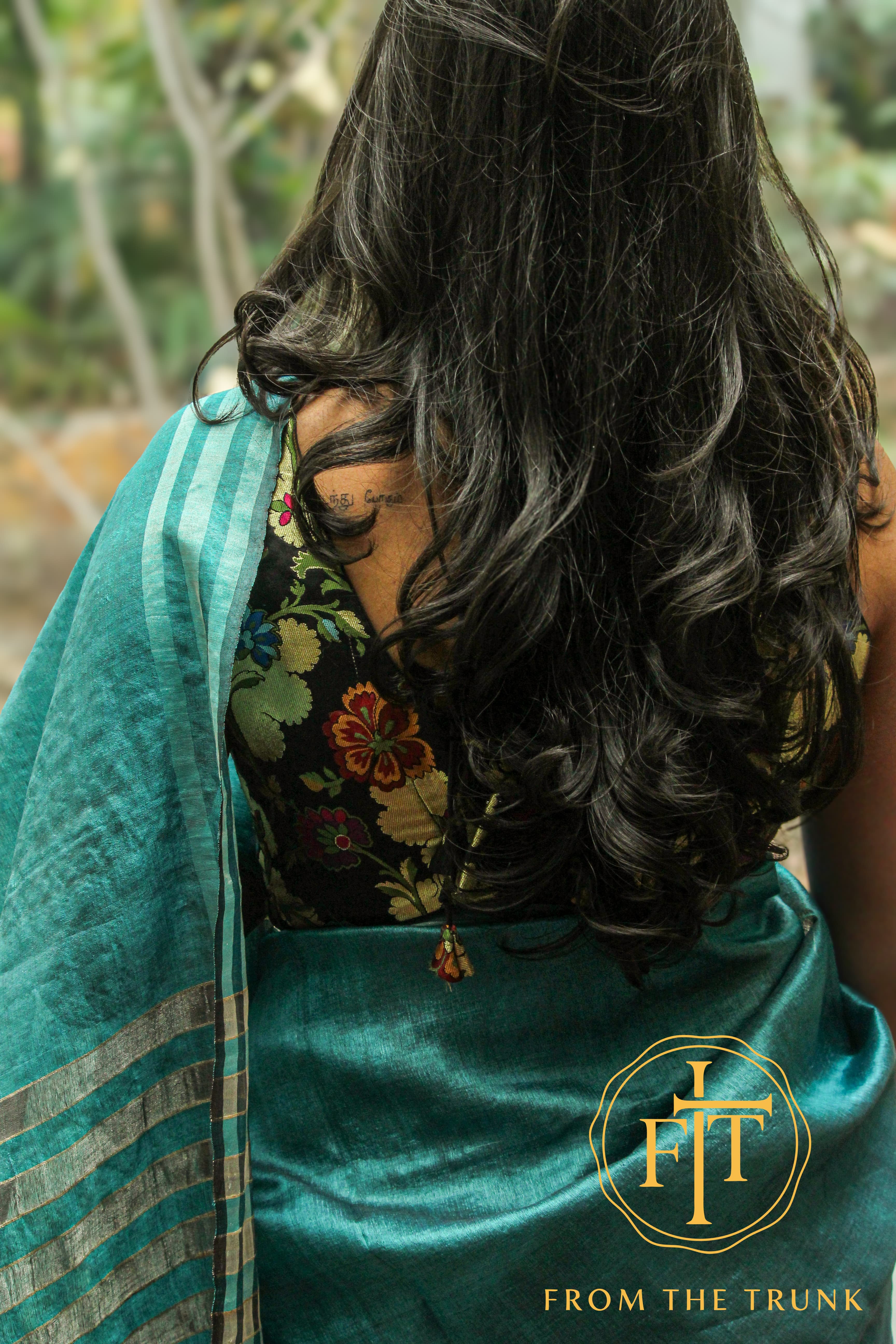 Teal moody silk saree
