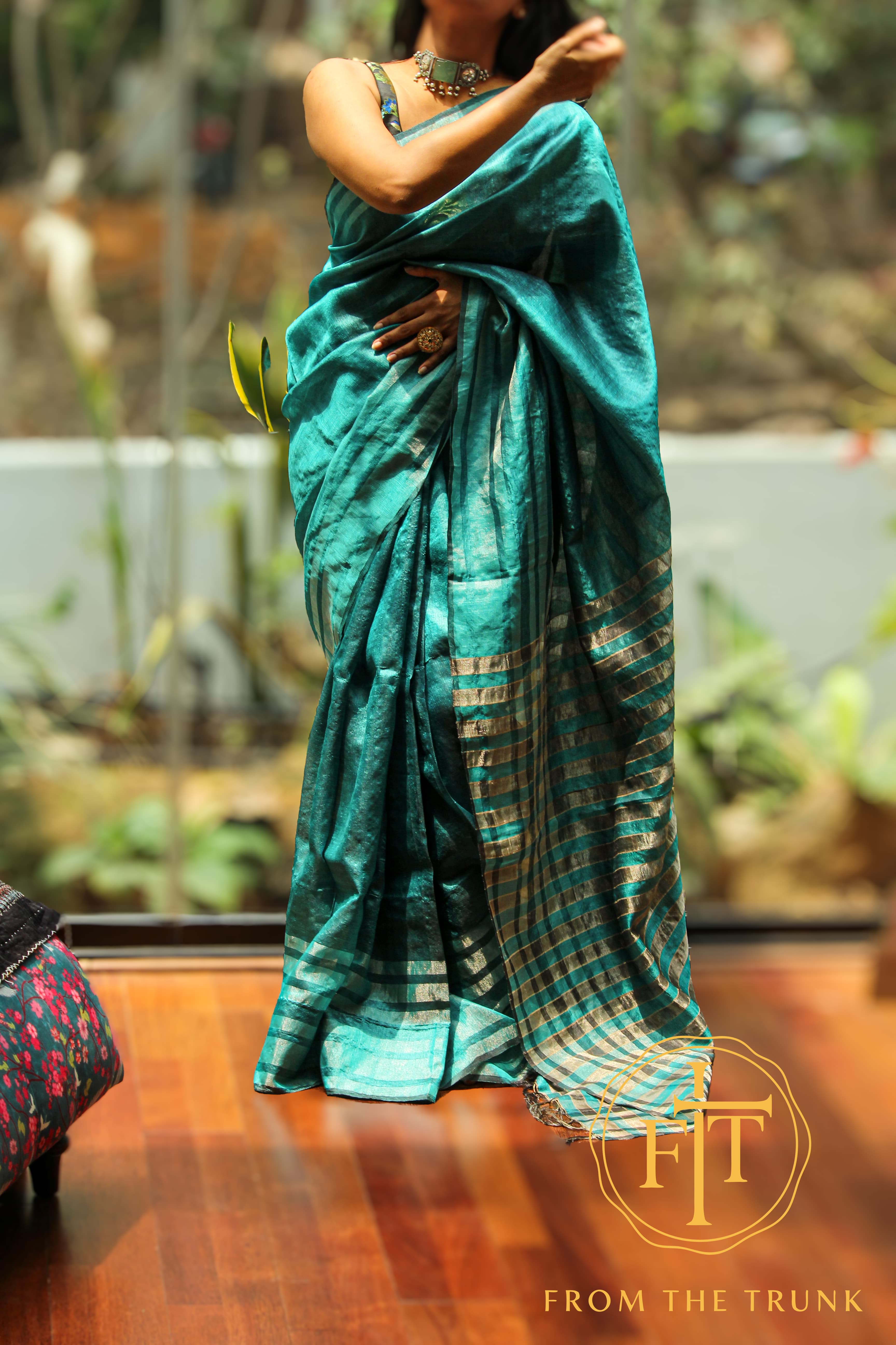 Teal moody silk saree