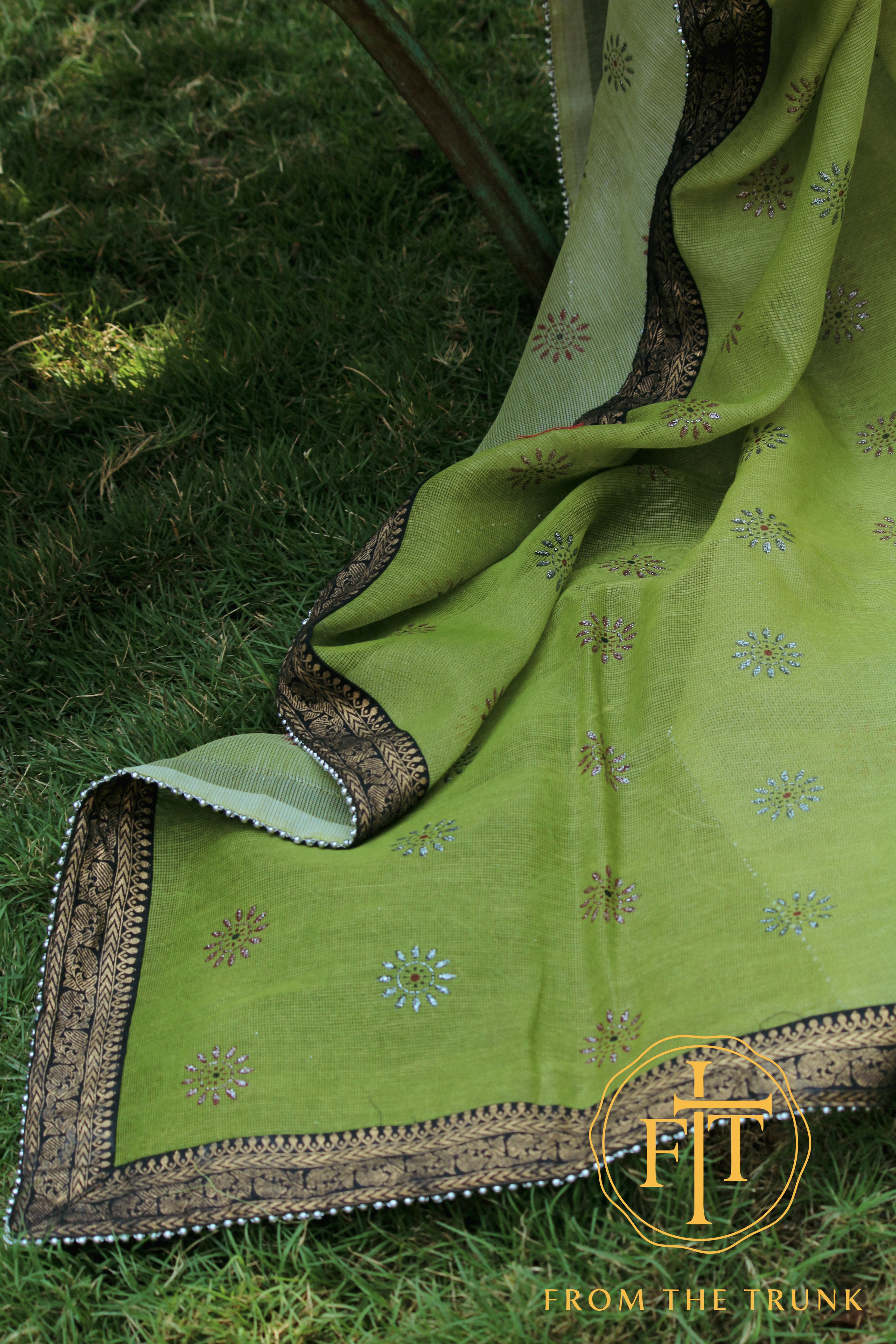 Forest green silk black gold