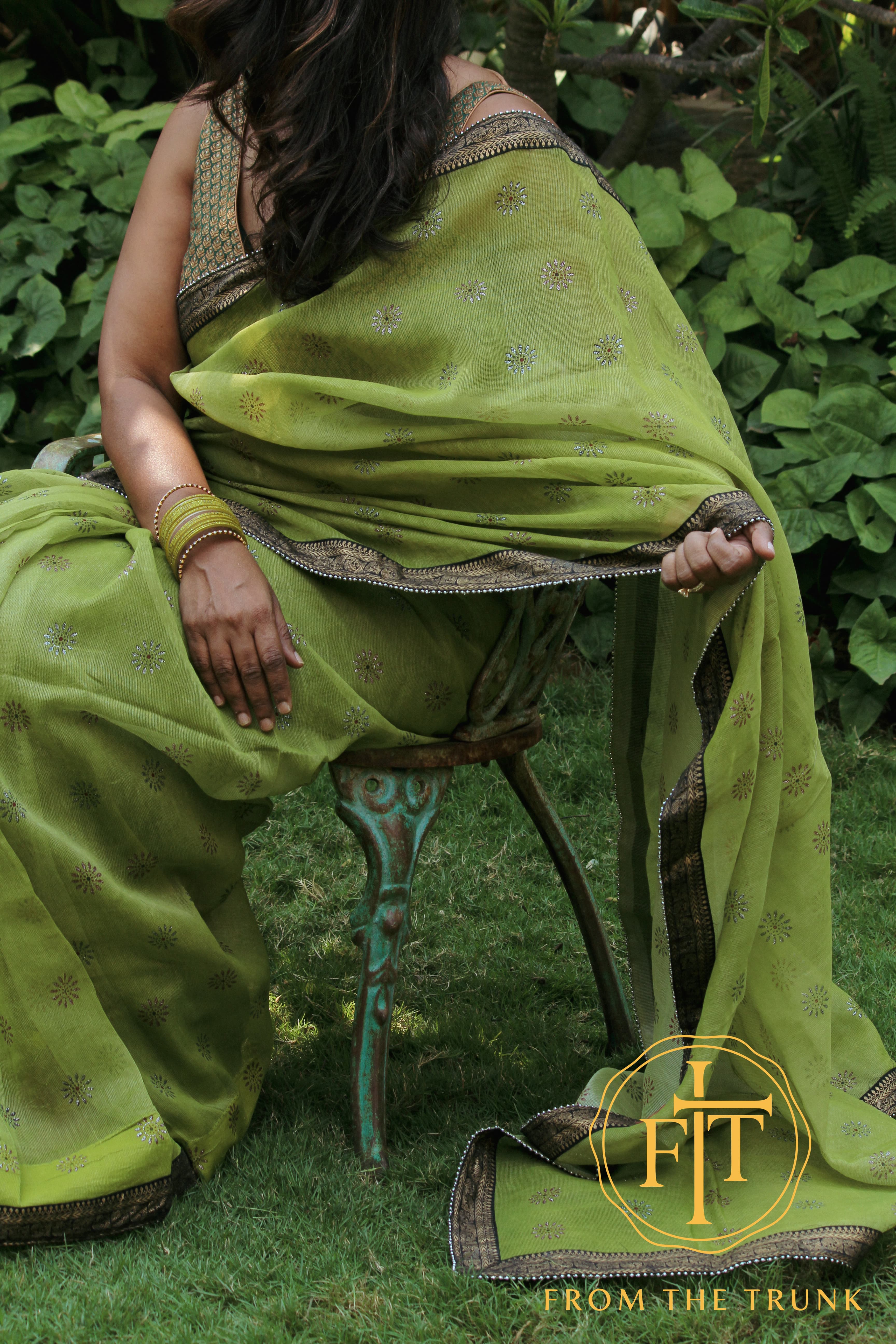 Forest green silk black gold