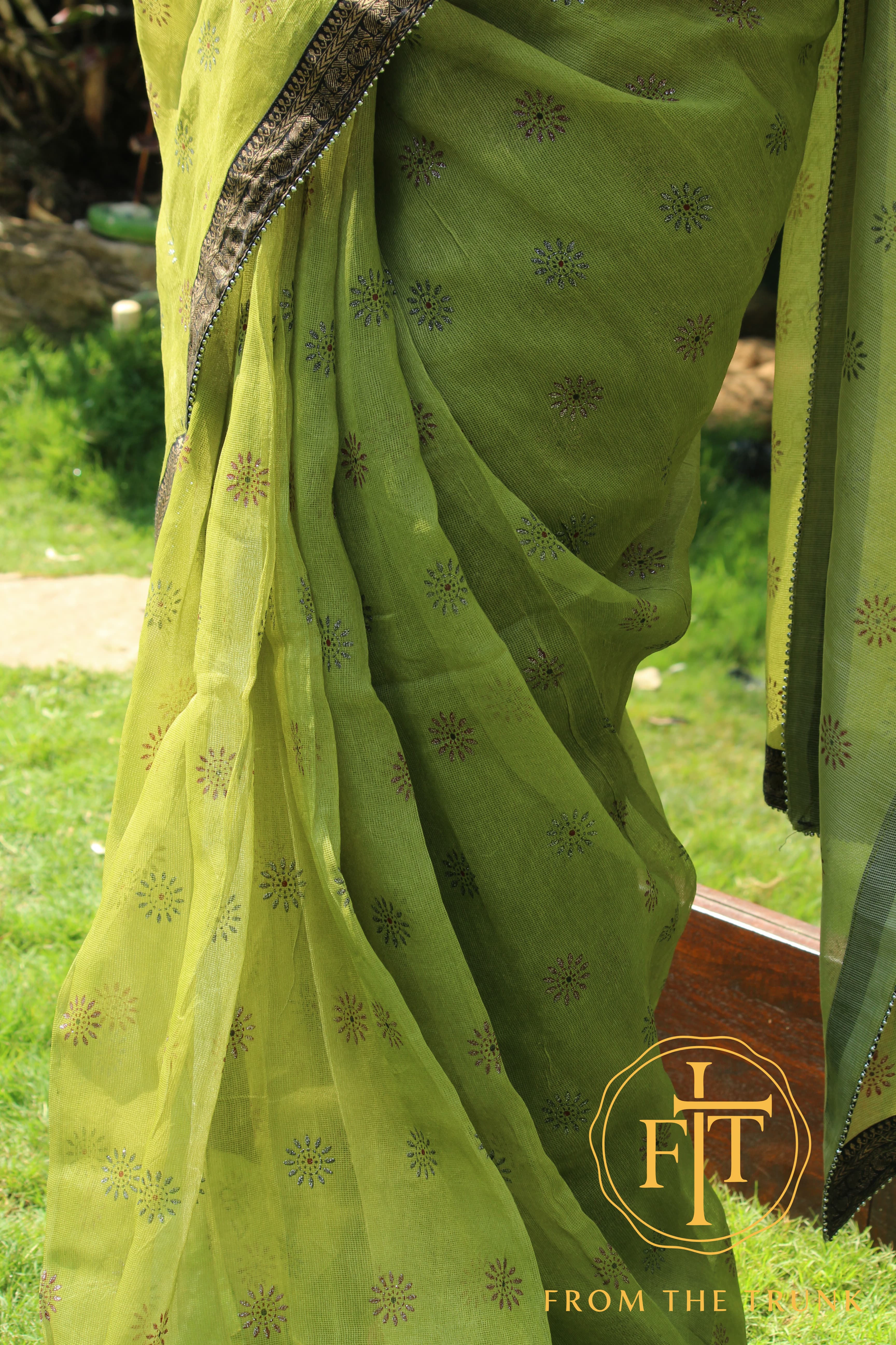 Forest green silk black gold