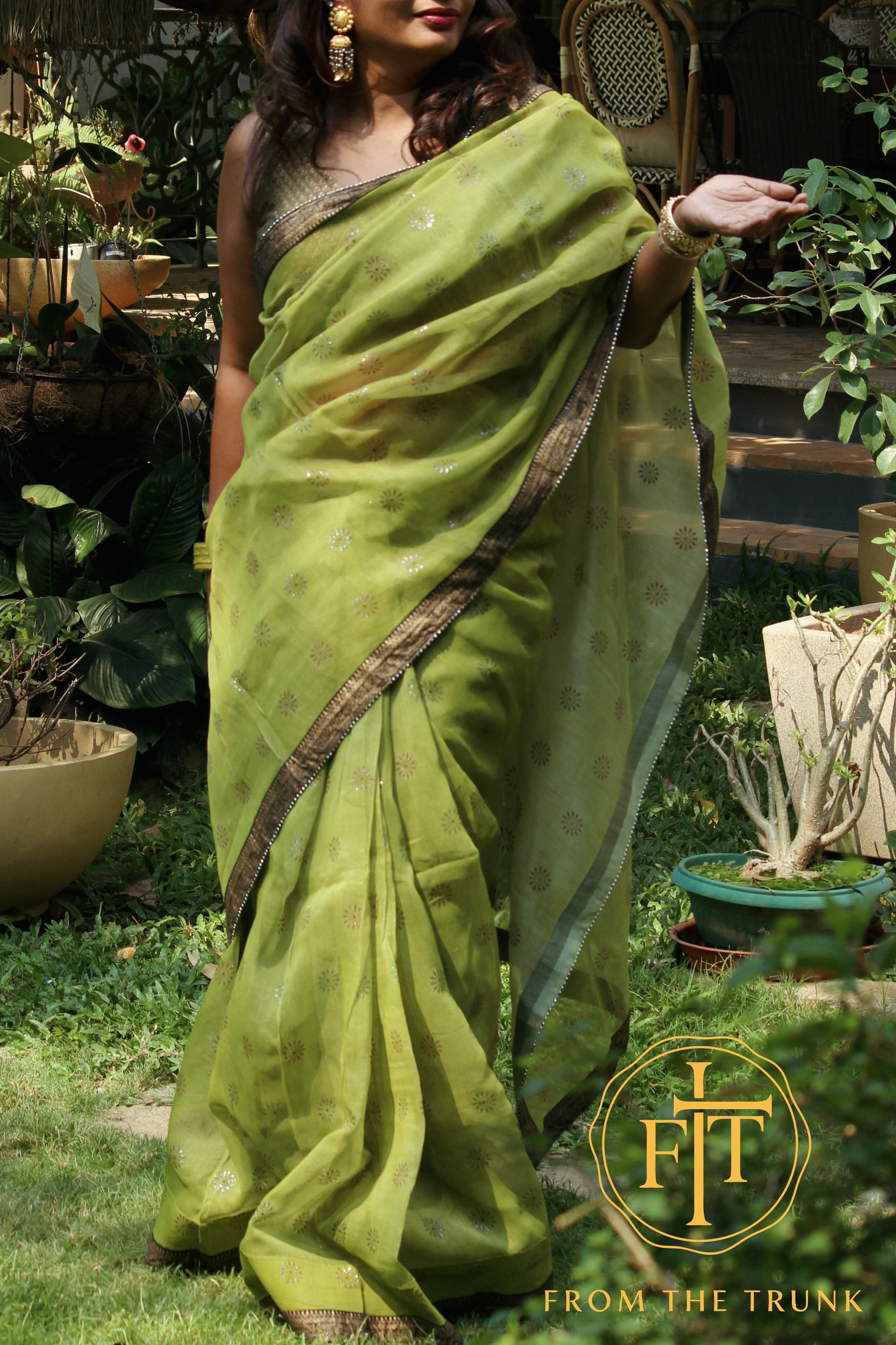 Forest green silk black gold