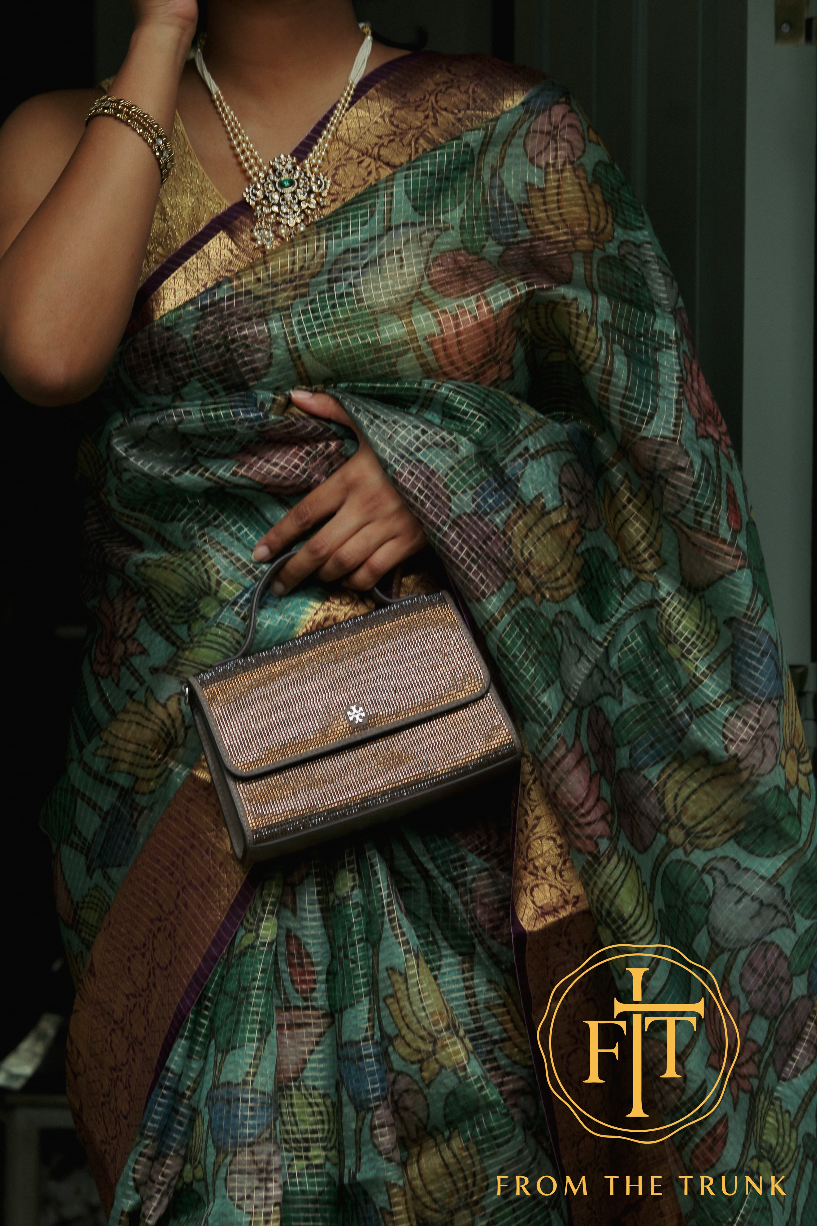 Green Garden Silk Burgundy Zari Edge