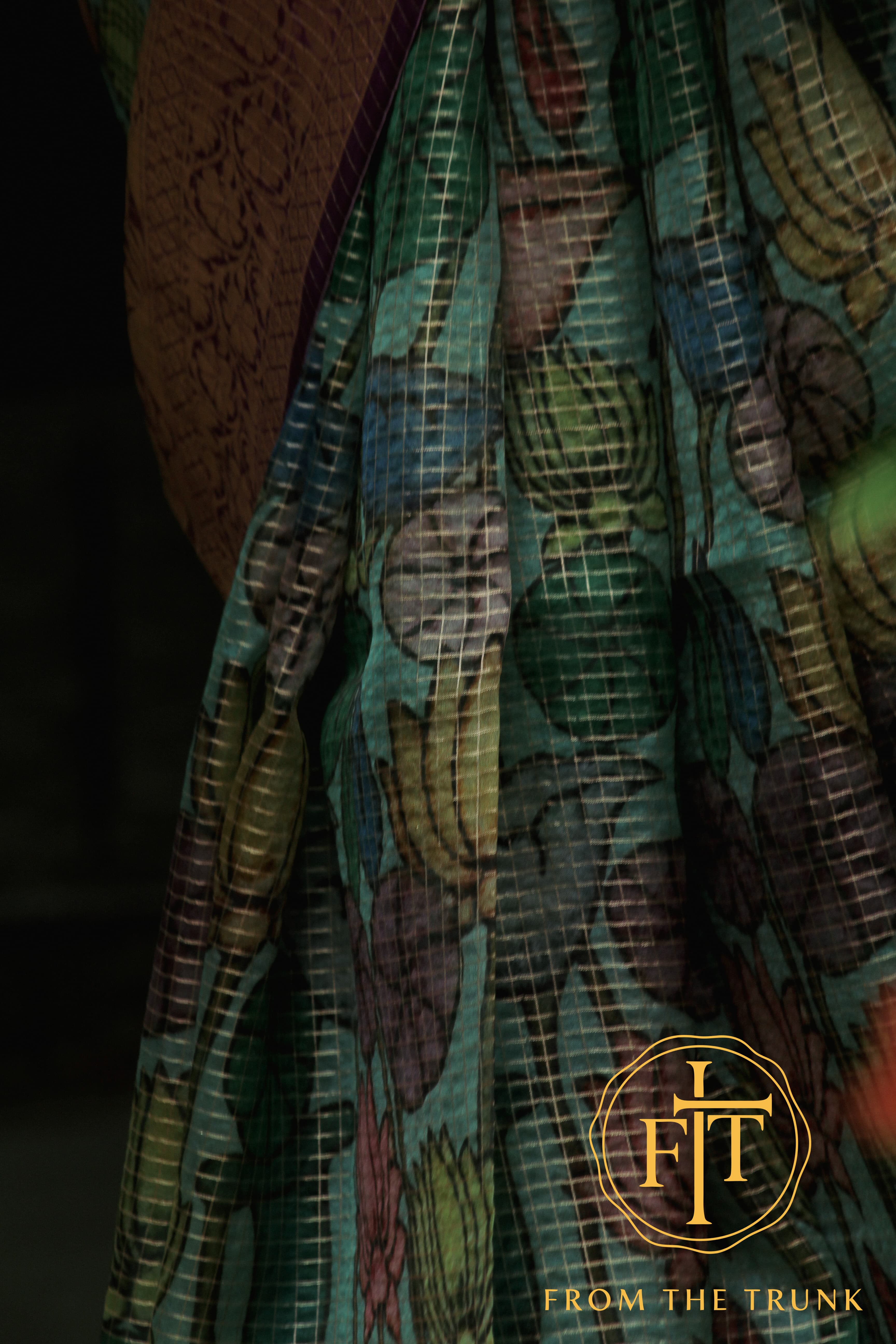 Green Garden Silk Burgundy Zari Edge