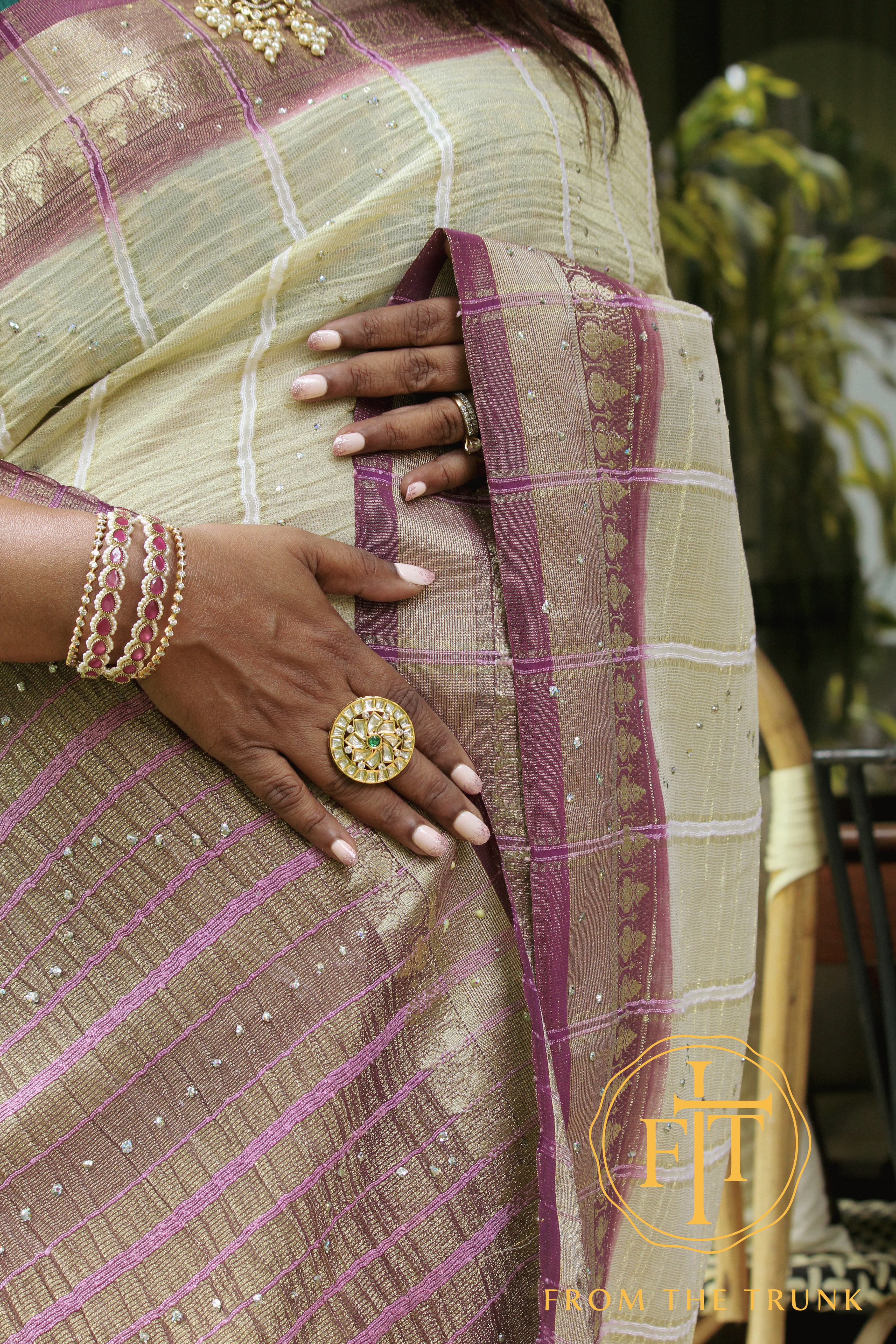Moonstone Cream Mauve Border Saree