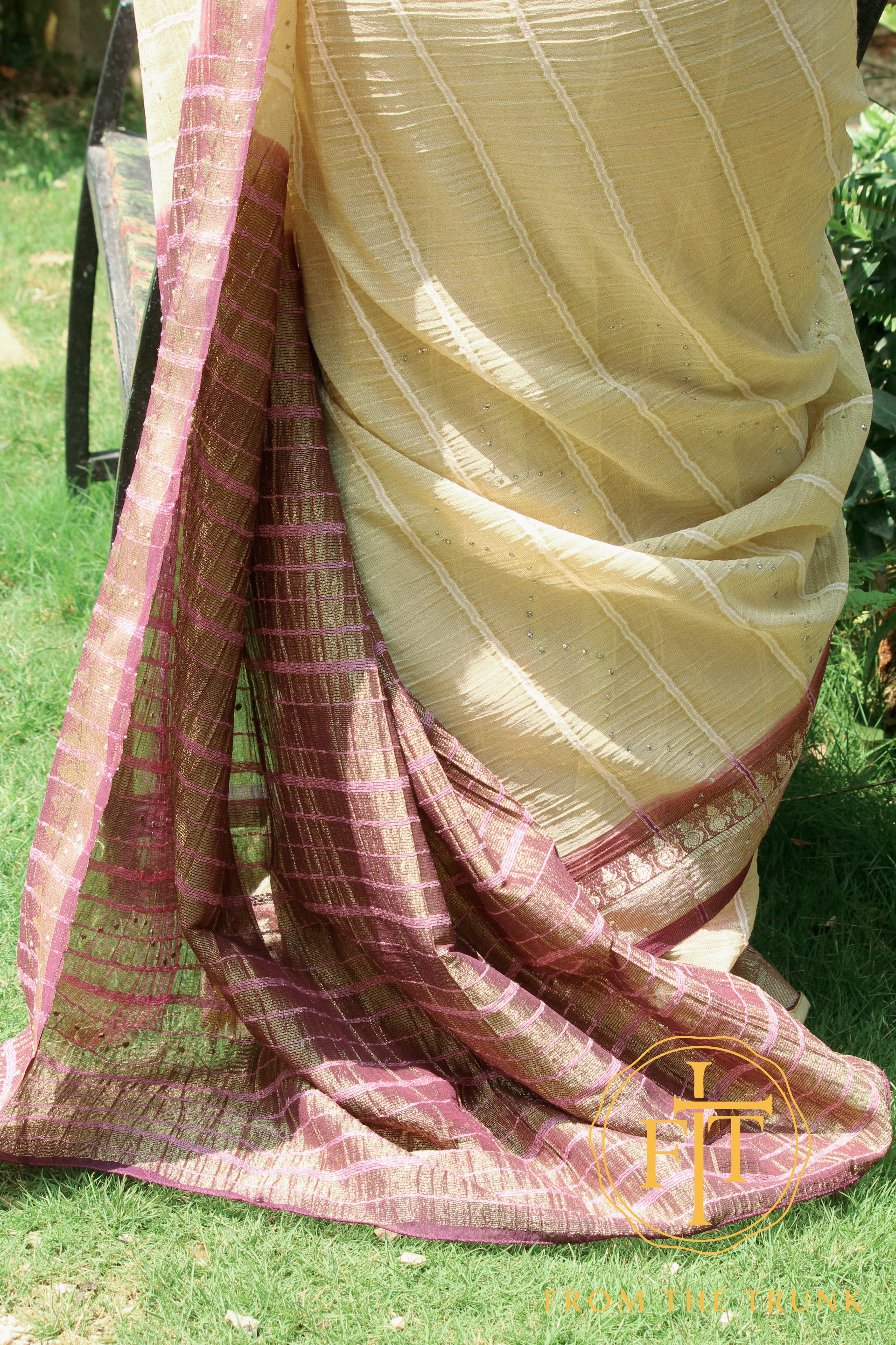 Moonstone Cream Mauve Border Saree