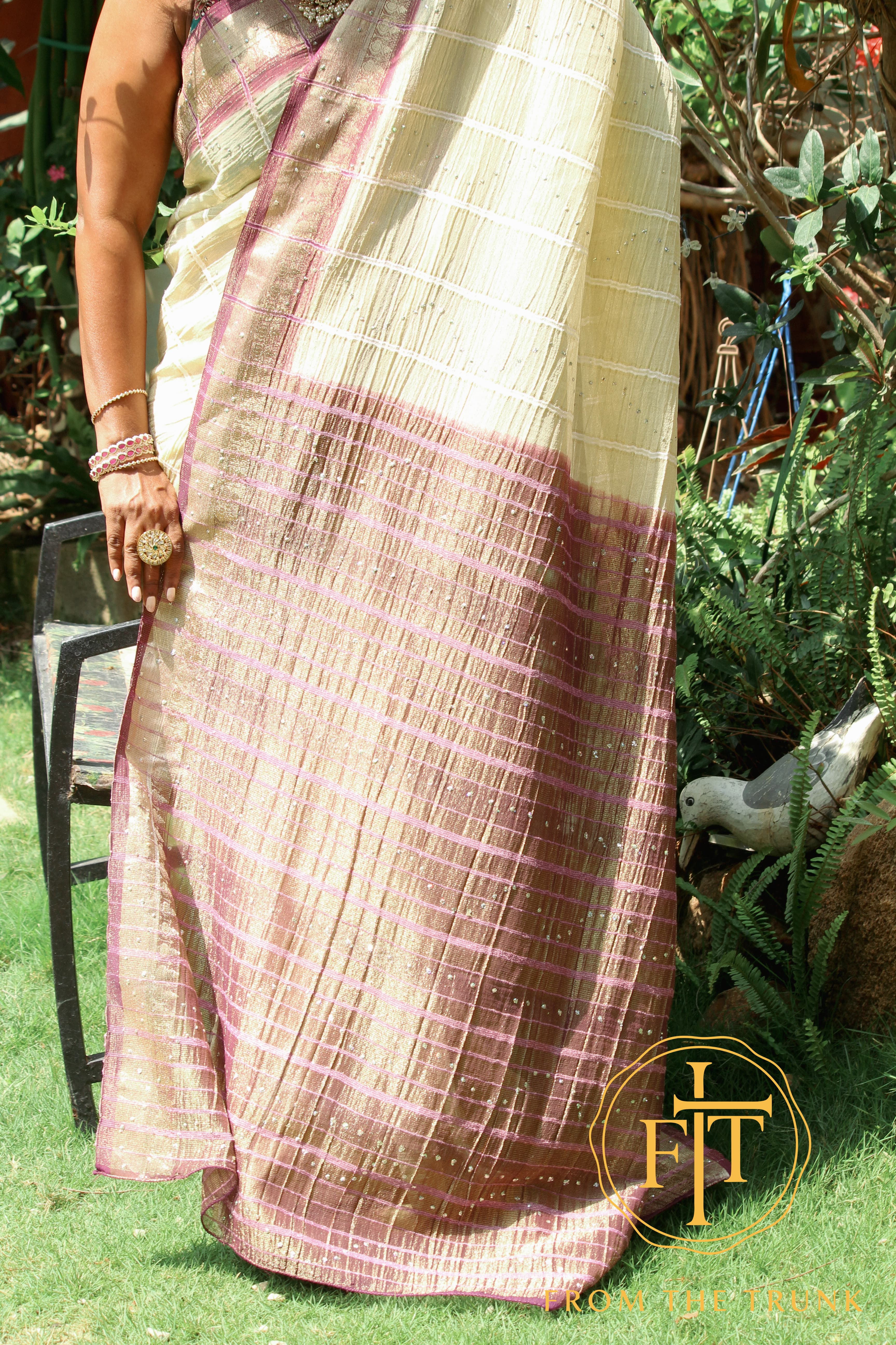 Moonstone Cream Mauve Border Saree