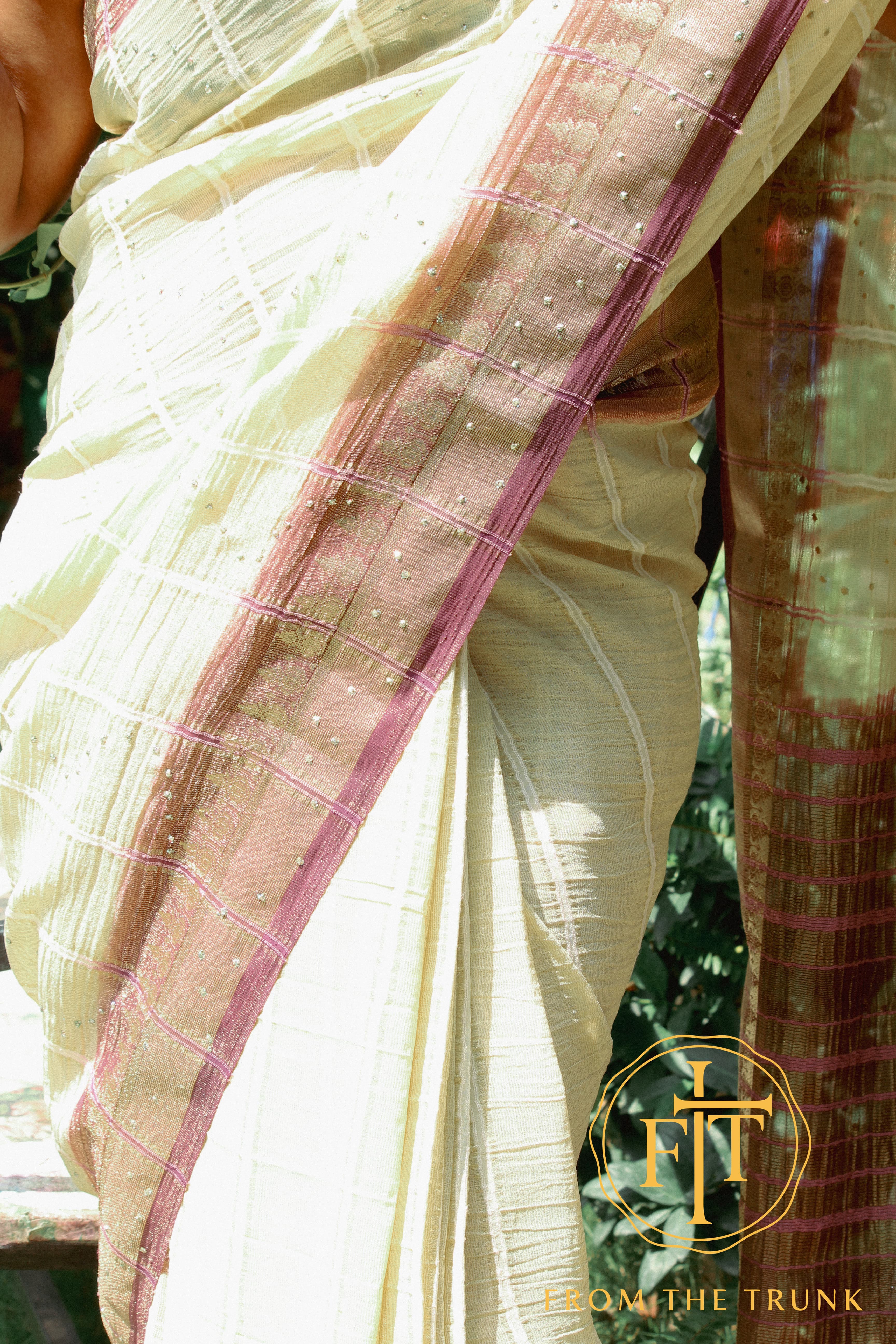Moonstone Cream Mauve Border Saree