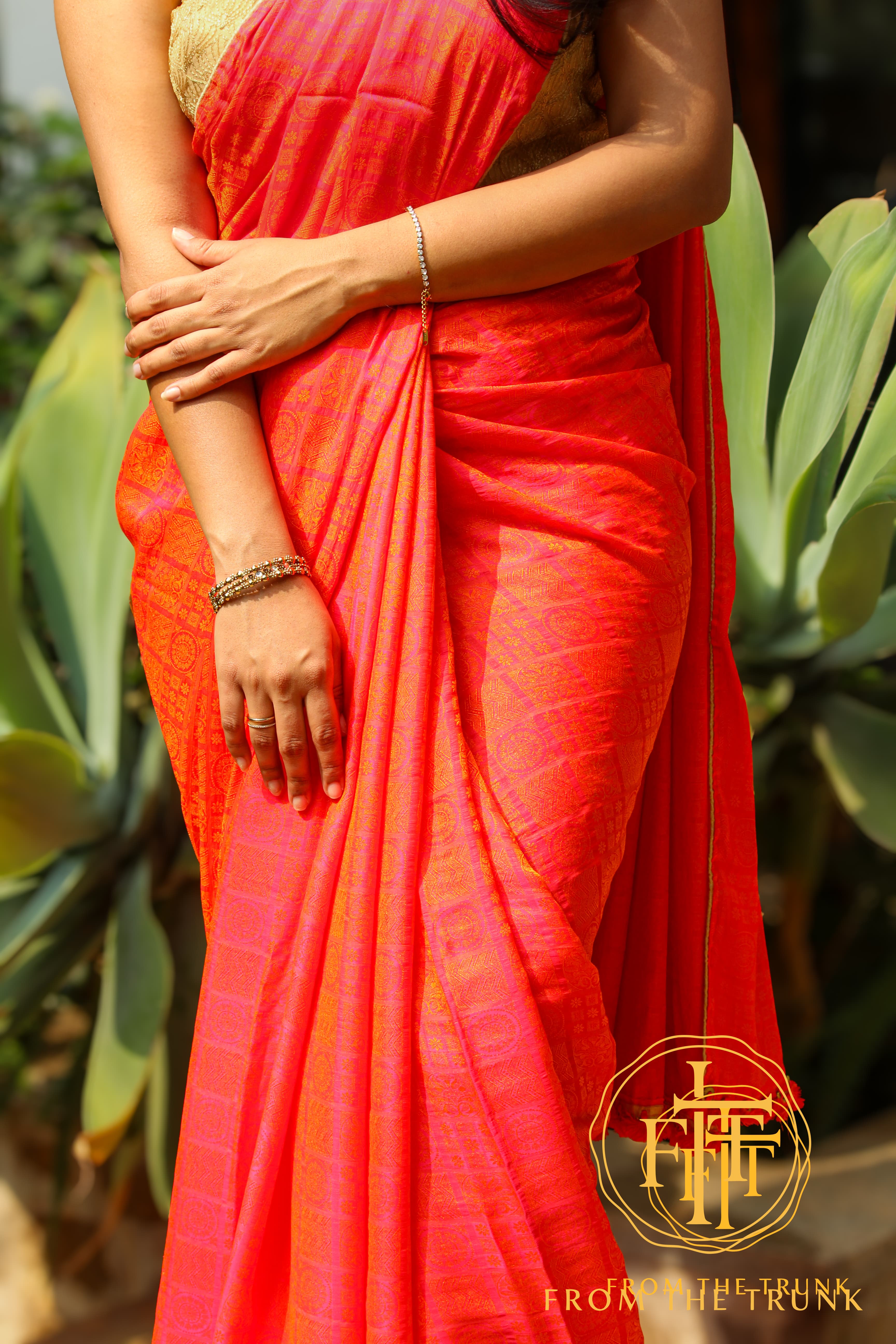 Coral Sunrise Chiffon Georgette Saree