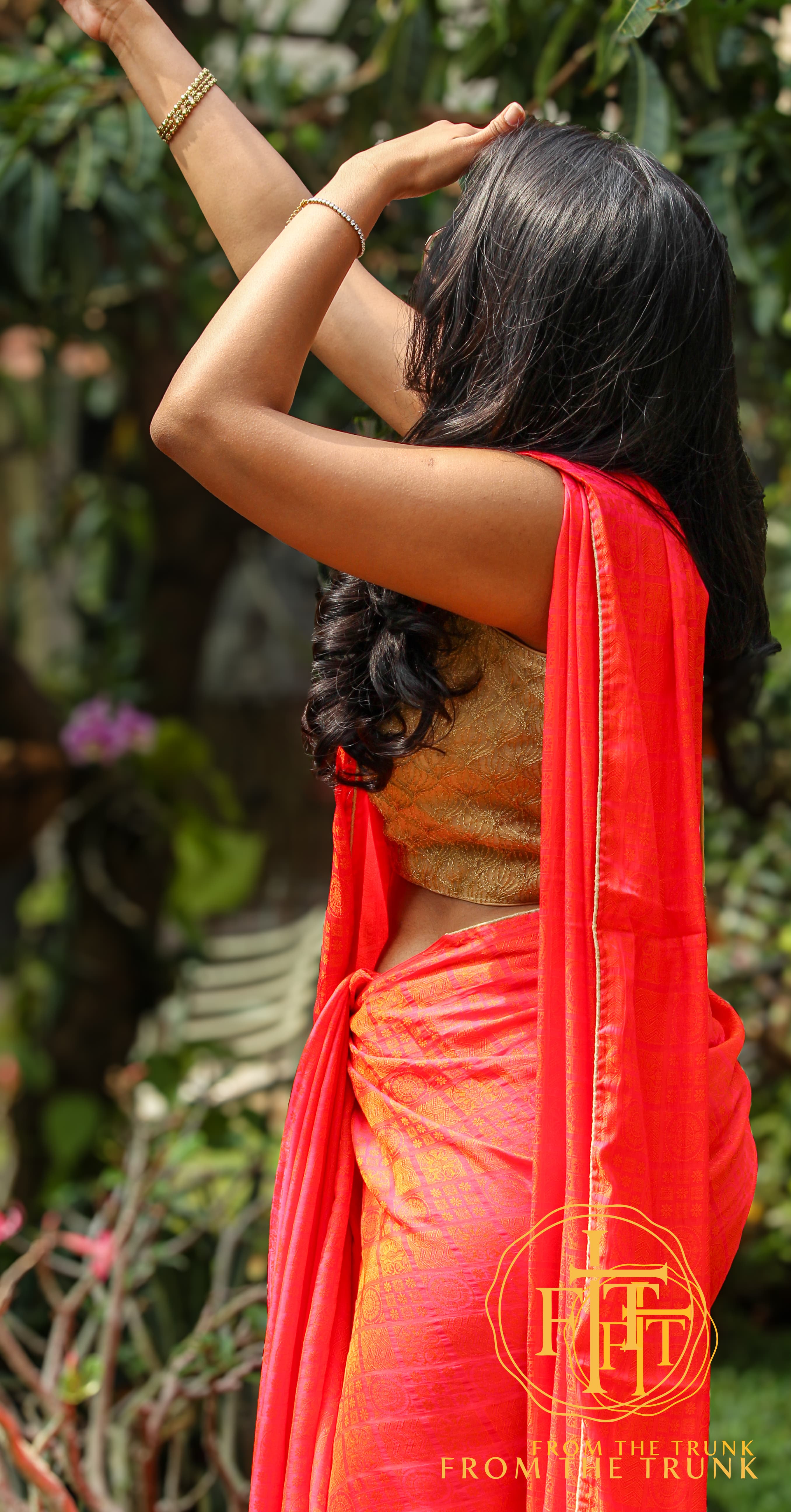 Coral Sunrise Chiffon Georgette Saree