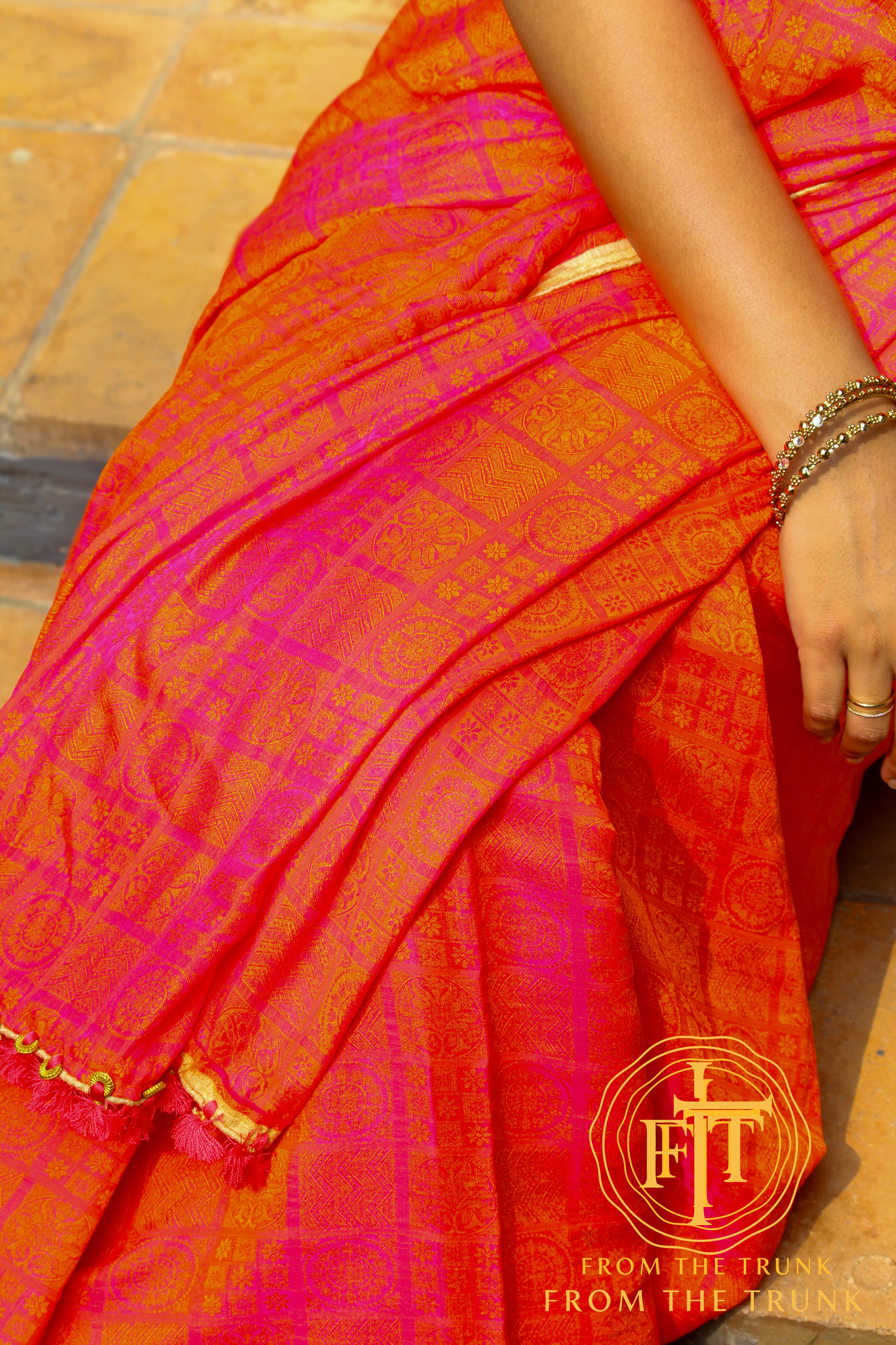 Coral Sunrise Chiffon Georgette Saree