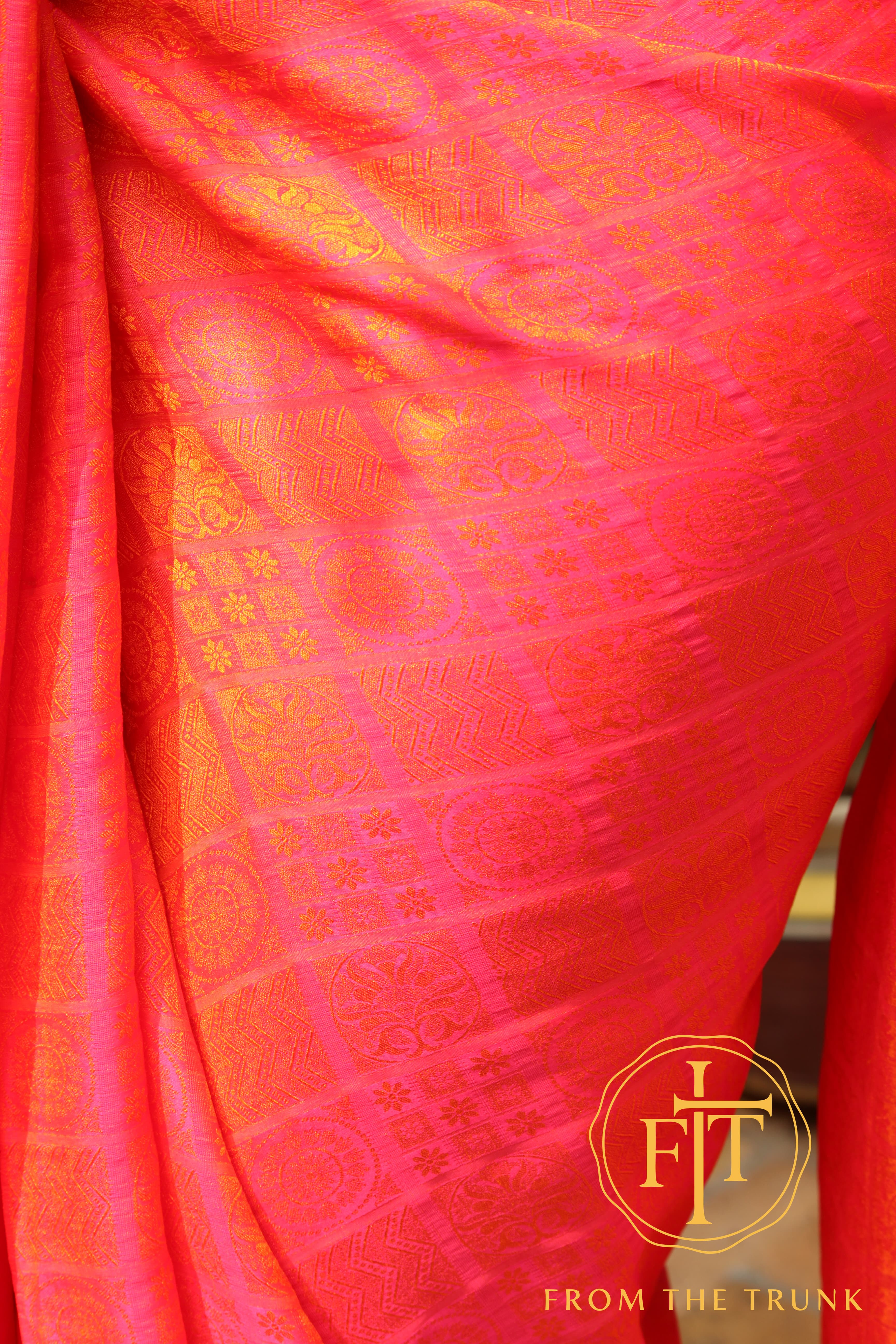 Coral Sunrise Chiffon Georgette Saree