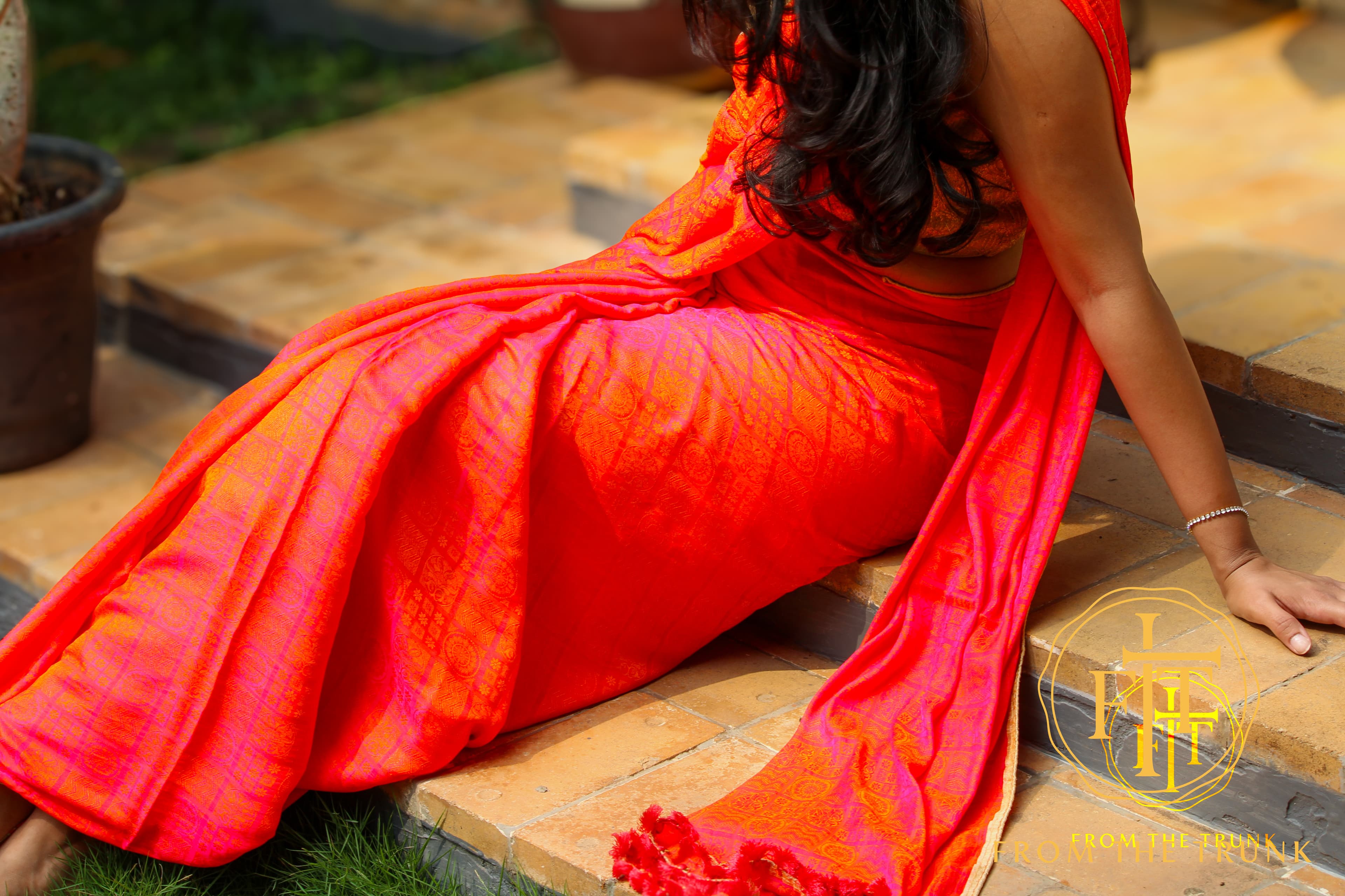 Coral Sunrise Chiffon Georgette Saree