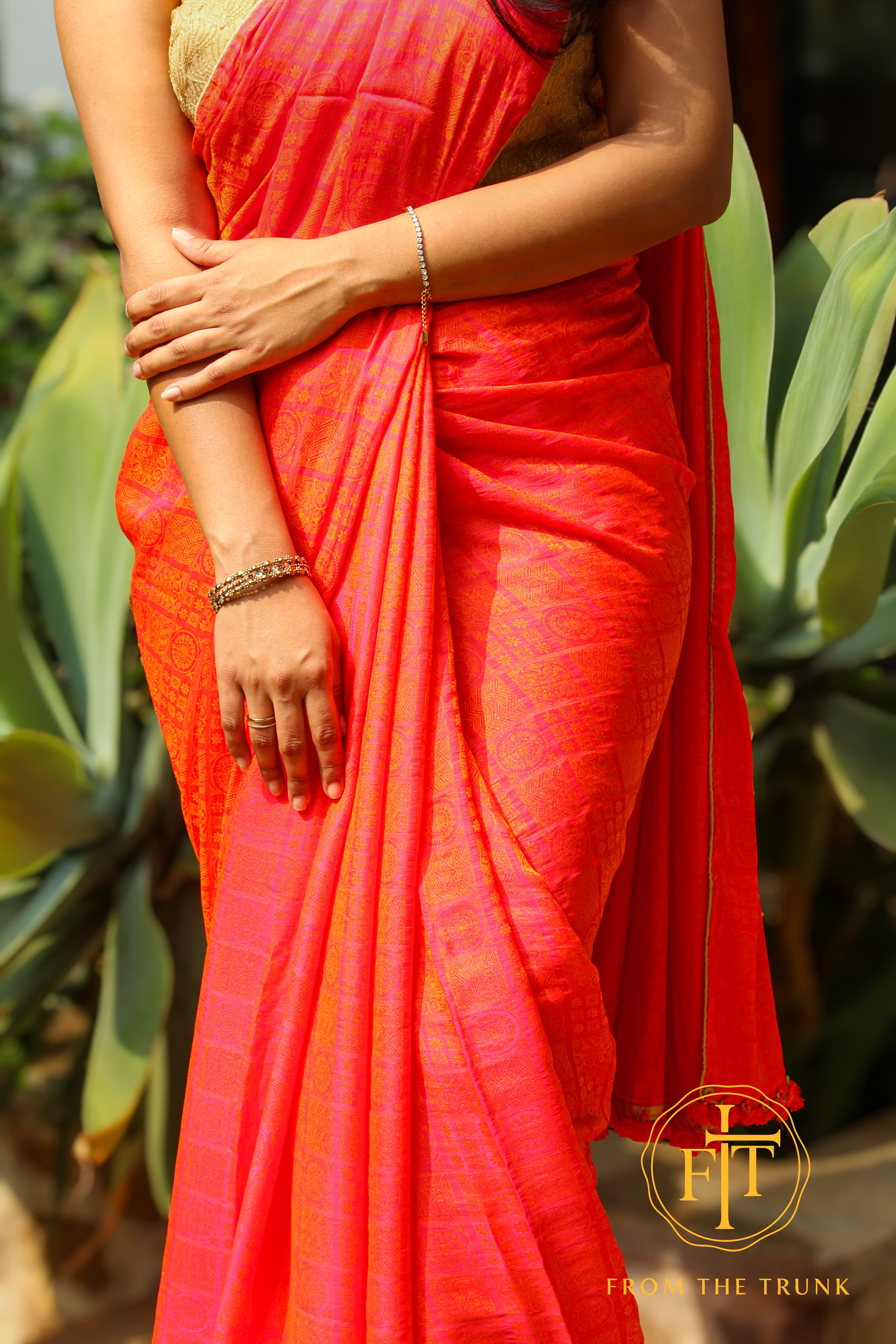 Coral Sunrise Chiffon Georgette Saree