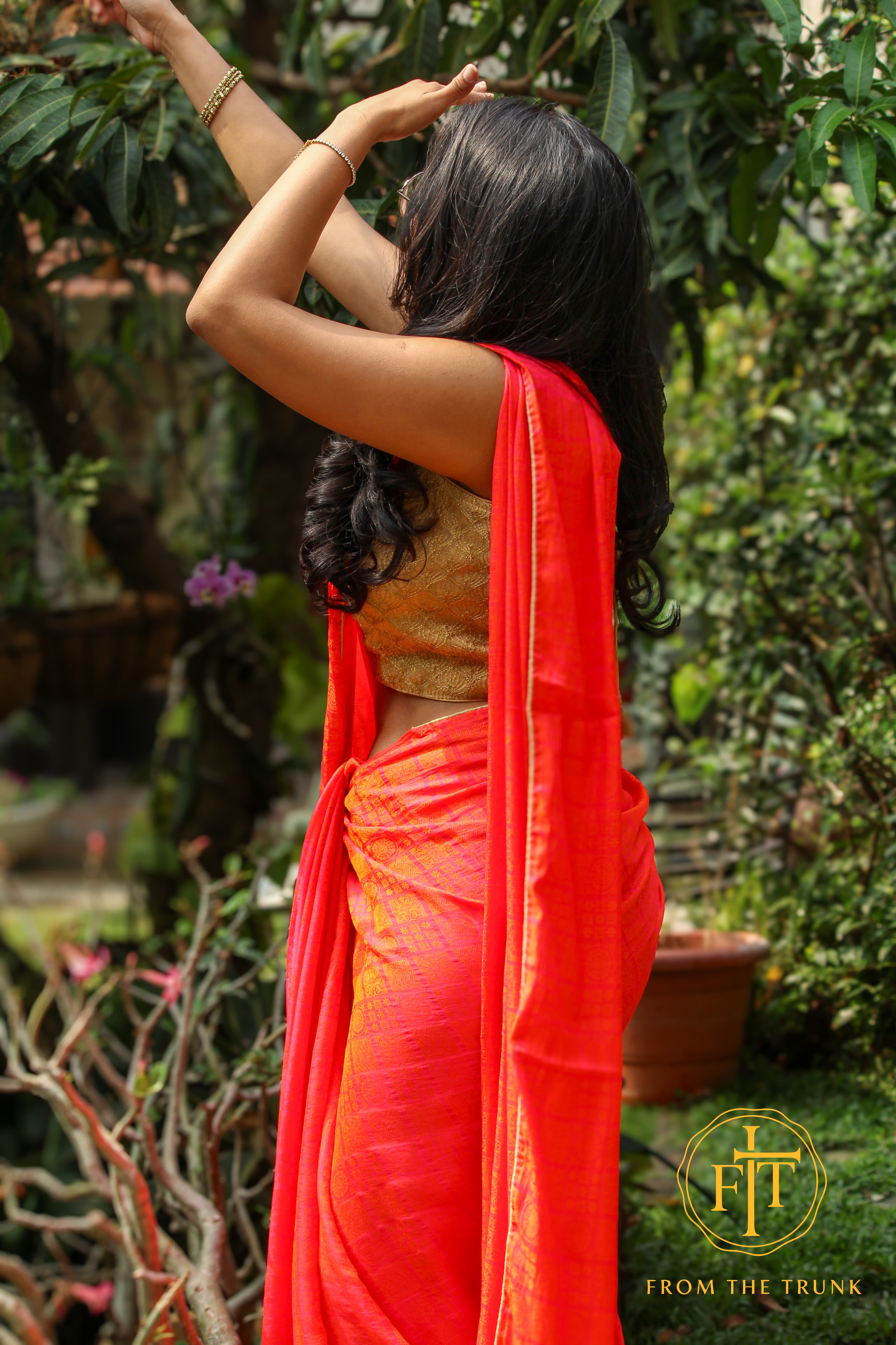 Coral Sunrise Chiffon Georgette Saree